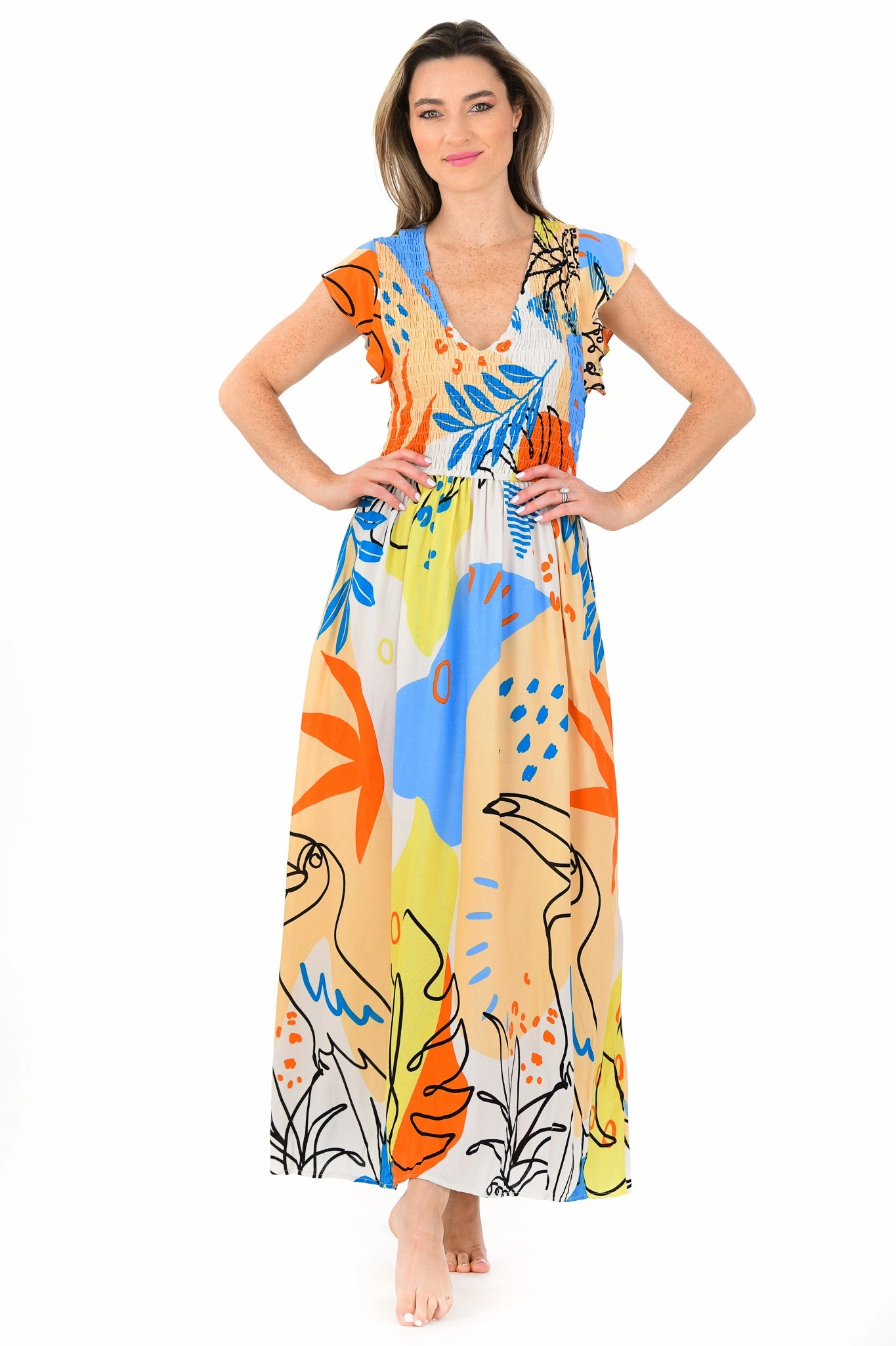 Malibu Dress / Periwinkle Toucan Solid-color Bold Design