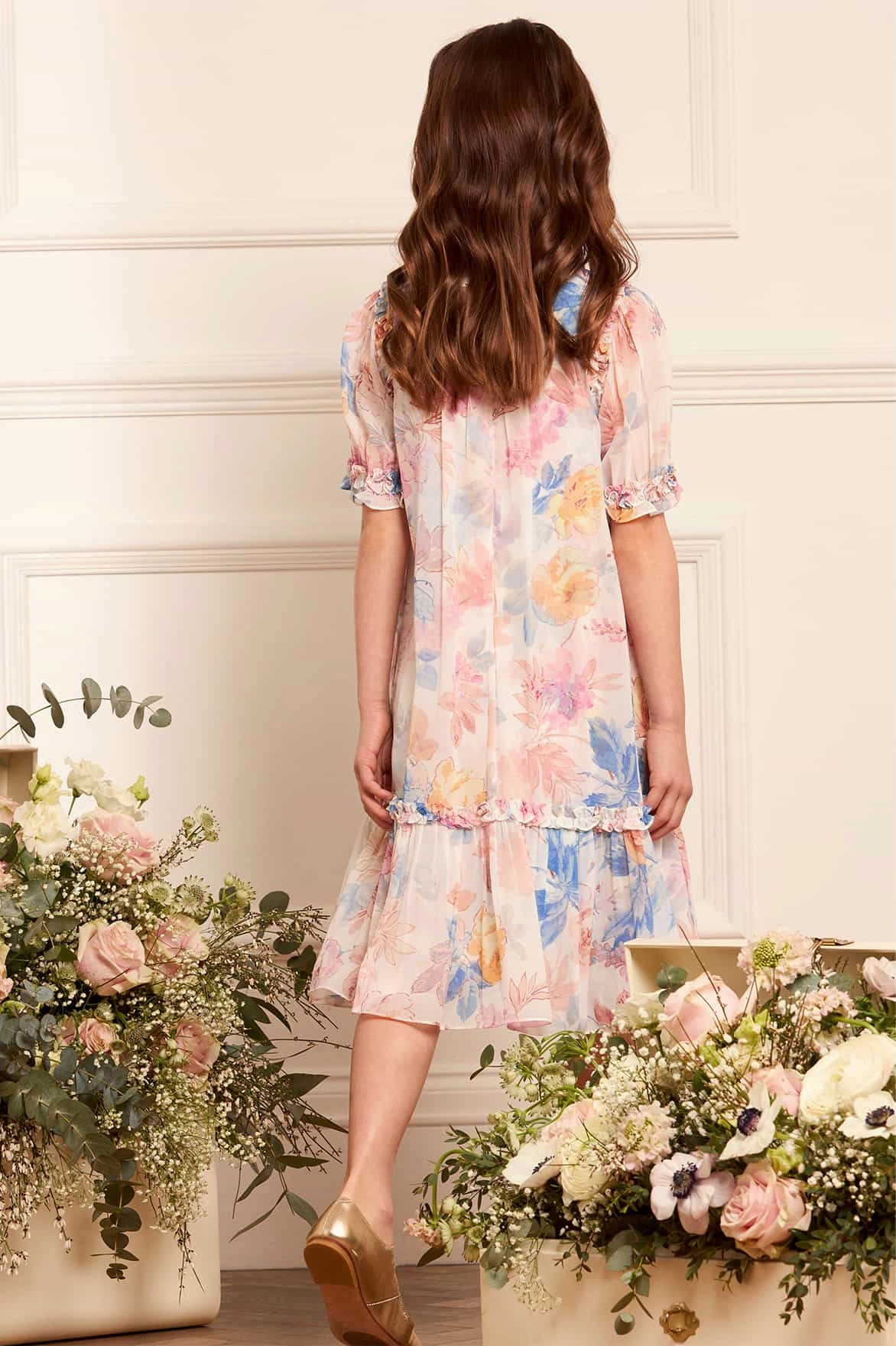 Stretch Fit Top Mariannes Floral Chiffon Short Sleeve Kids Dress