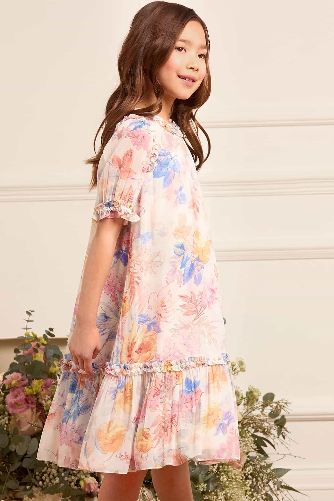 Mariannes Floral Chiffon Short Sleeve Kids Dress elegant design