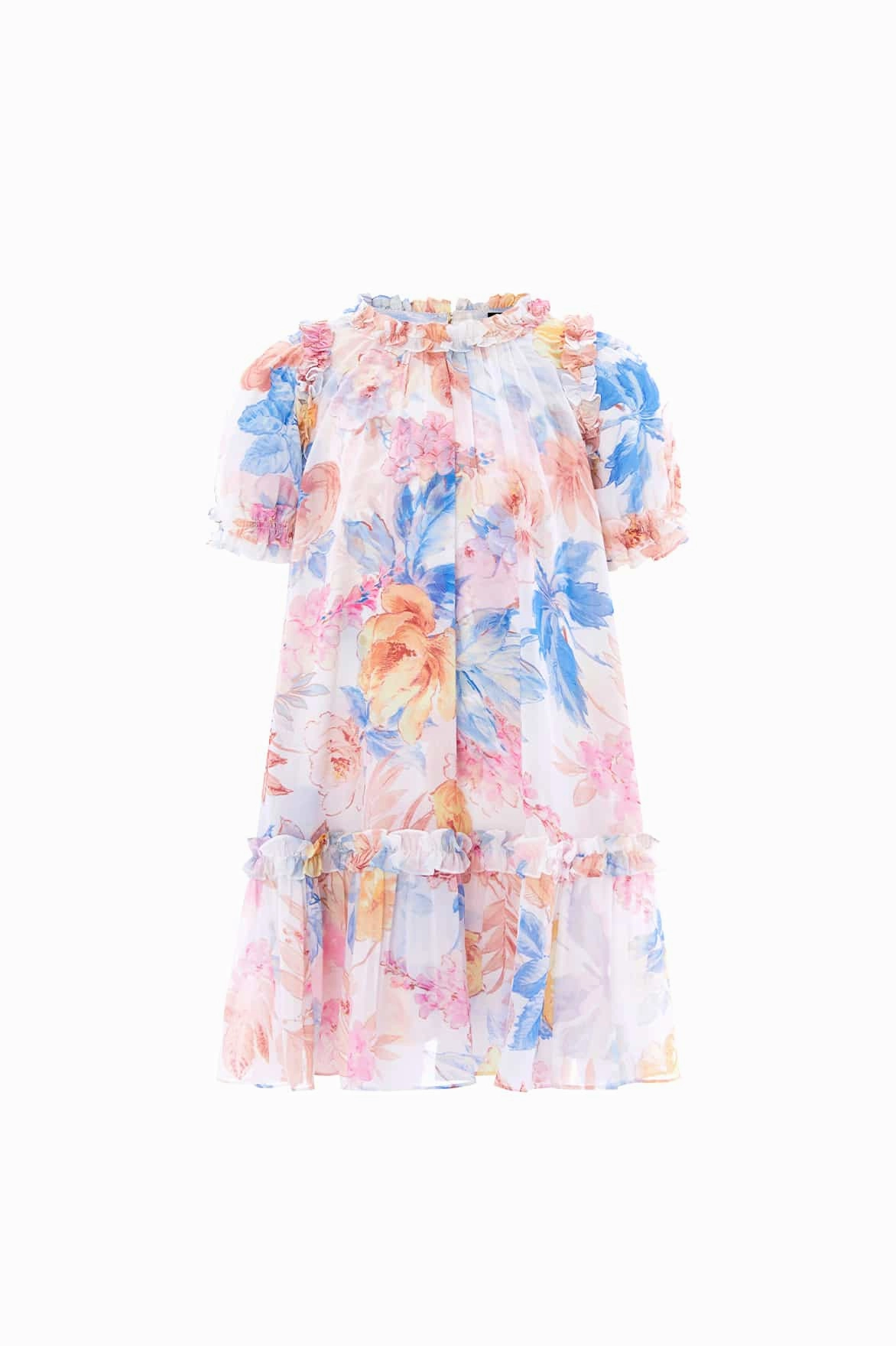 Asymmetrical hem Mariannes Floral Chiffon Short Sleeve Kids Dress