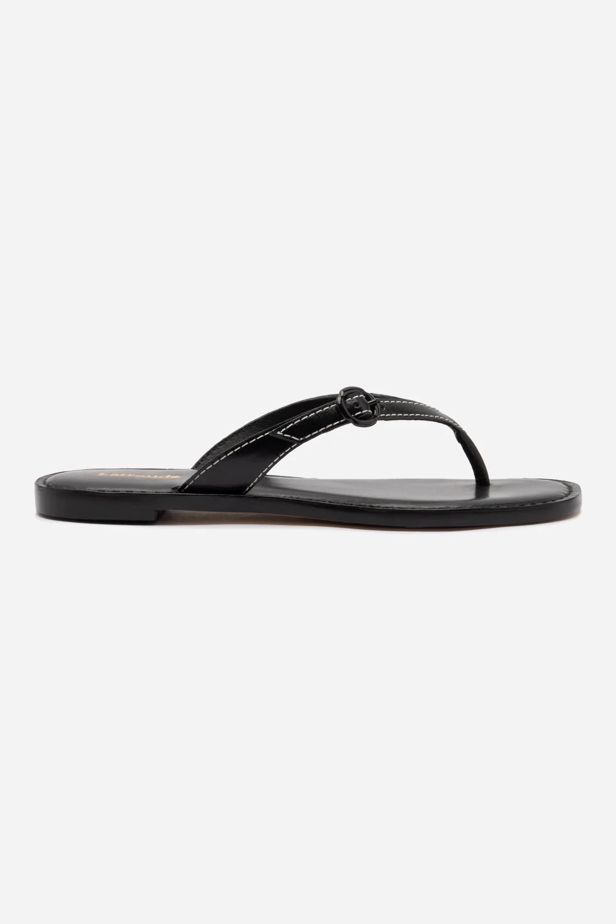 Mary Kate Flat Sandal In Black Leather Eco Friendly Office Workers