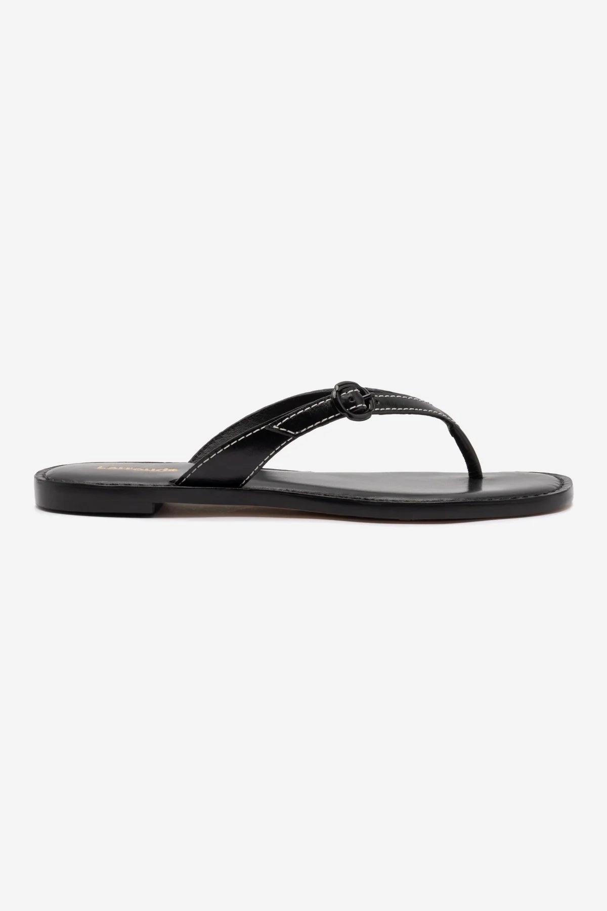 Greek Ease Nordic Tone Mary Kate Flat Sandal In Black Leather