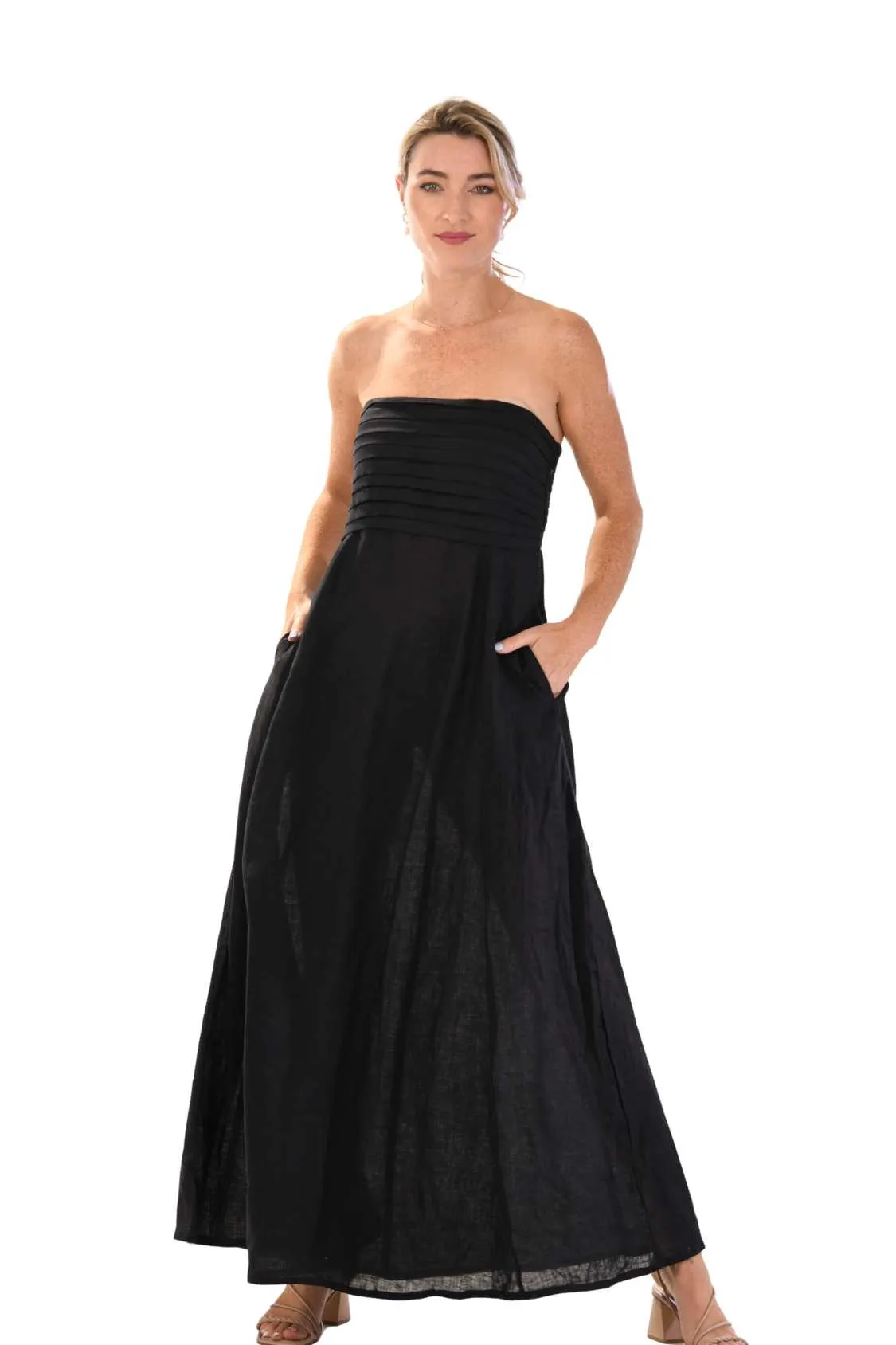 Scalloped-Edge Santa Barbara Dress / Black