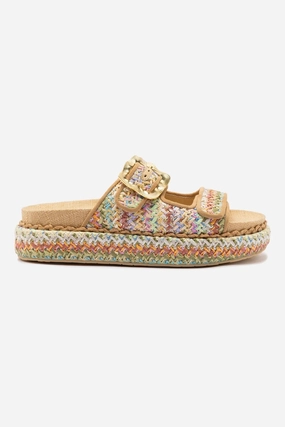 Work Storm Proof Maui Slide In Tapestry Rainbow Raffia and Beige Trimming
