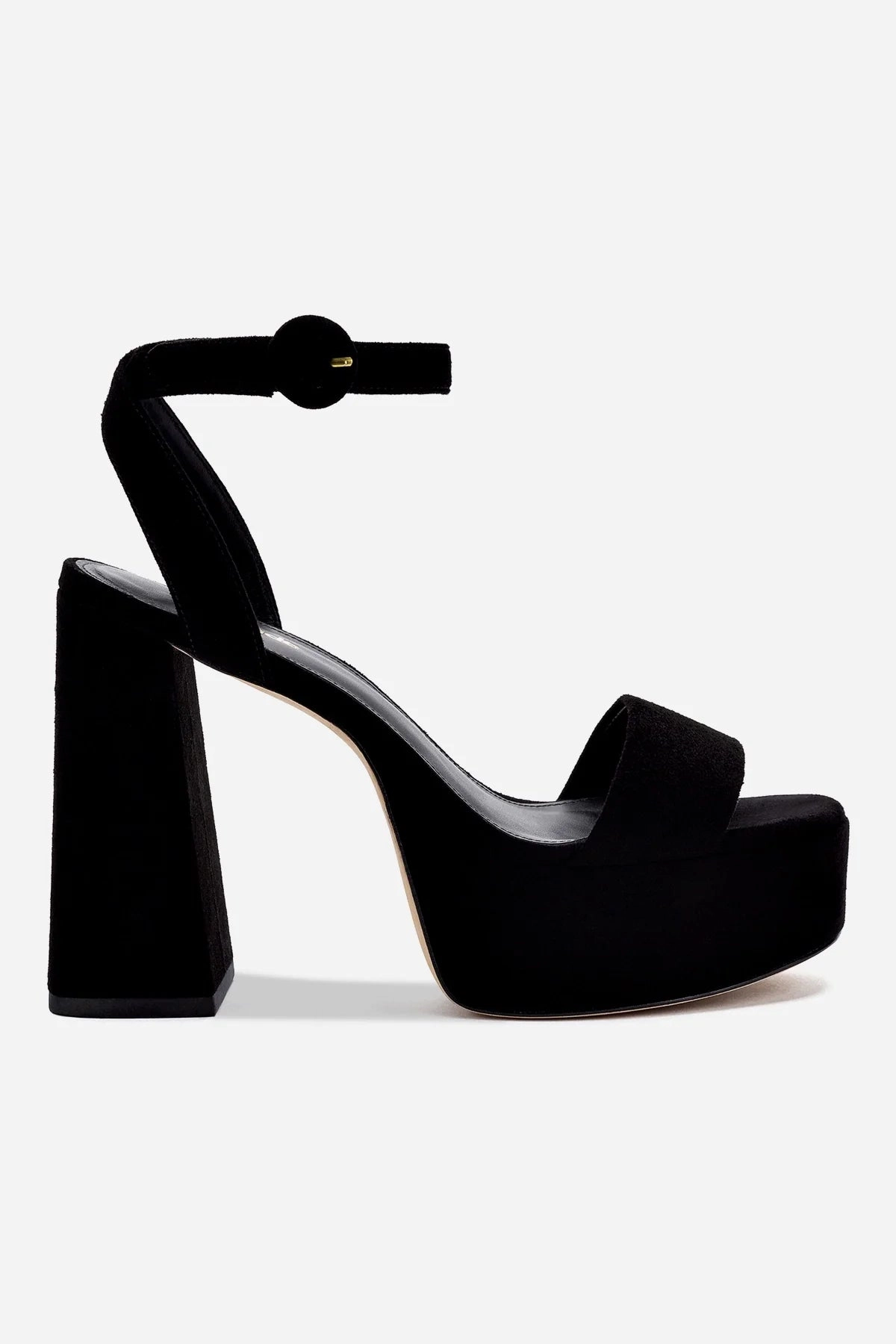 Soft Tone Stone Glam Dolly Sandal In Black Suede