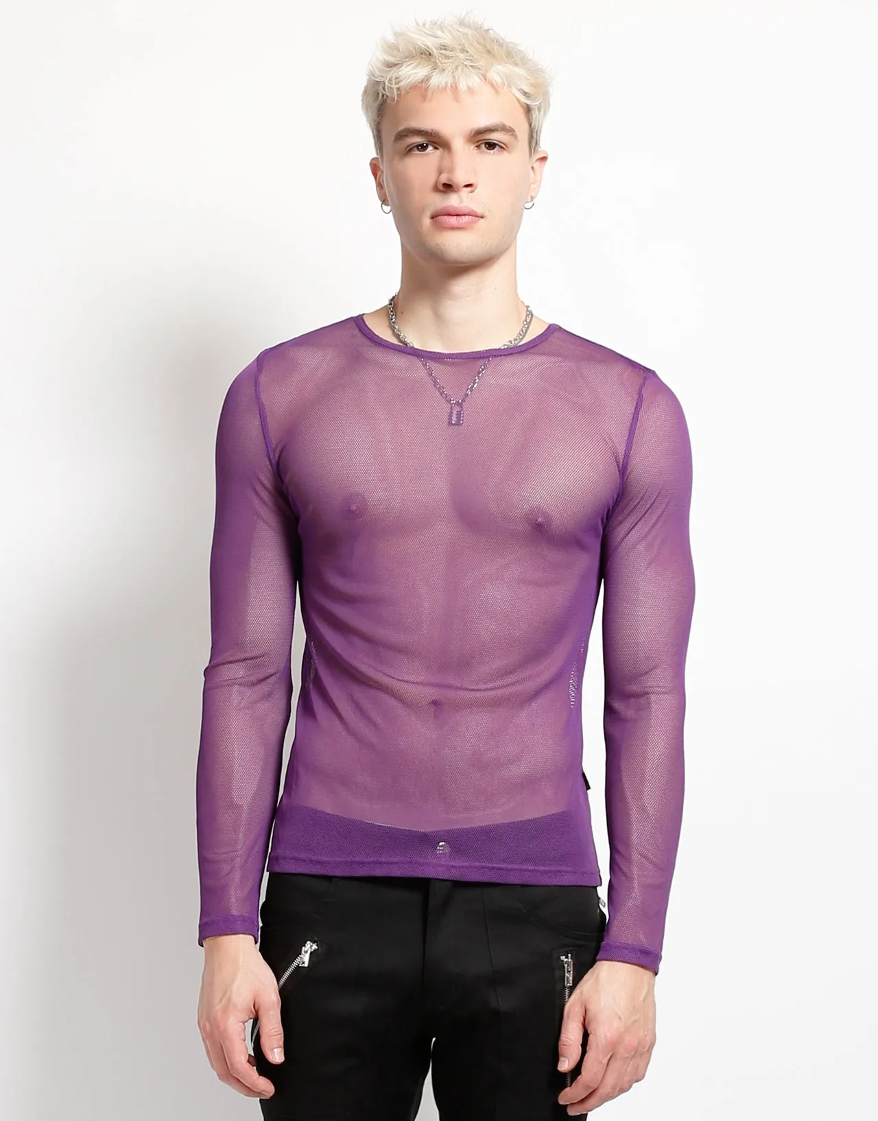 Mesh Panel Details MENS LONG SLEEVE FISHNET PURPLE