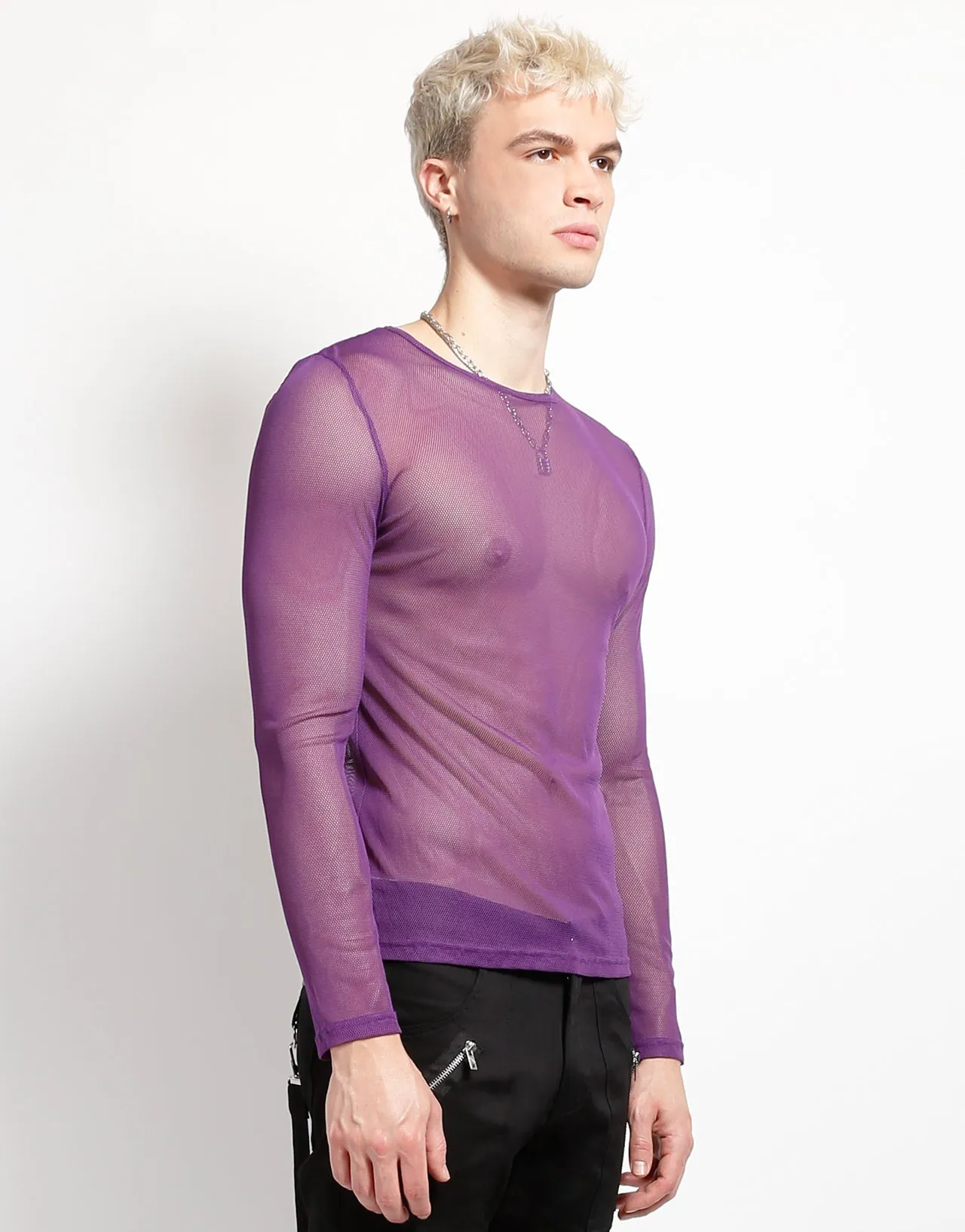 MENS LONG SLEEVE FISHNET PURPLE Antibacterial Airflow Mesh Lining