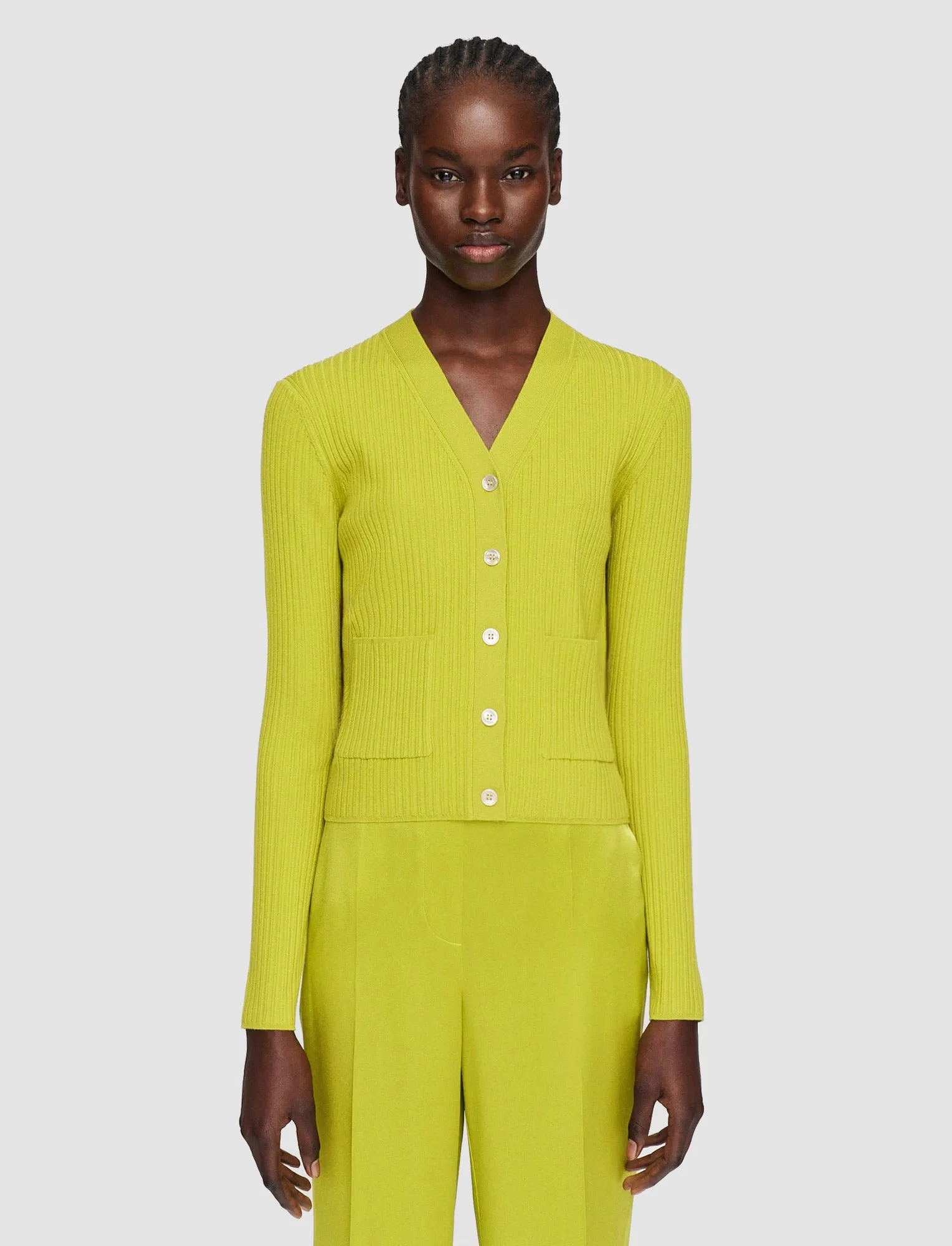 Merino Rib Cardigan Minimalist Button Placket