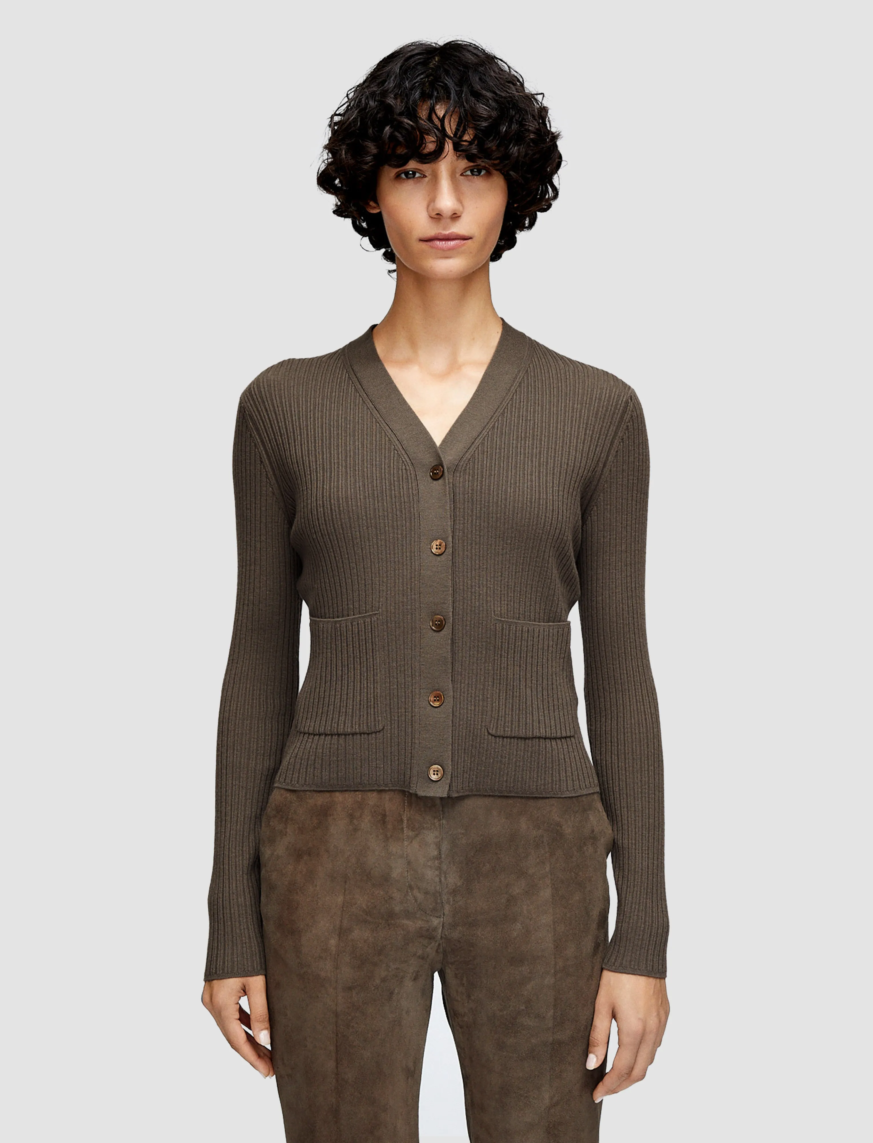 Lightweight Weave Merino Rib Knit Cardigan