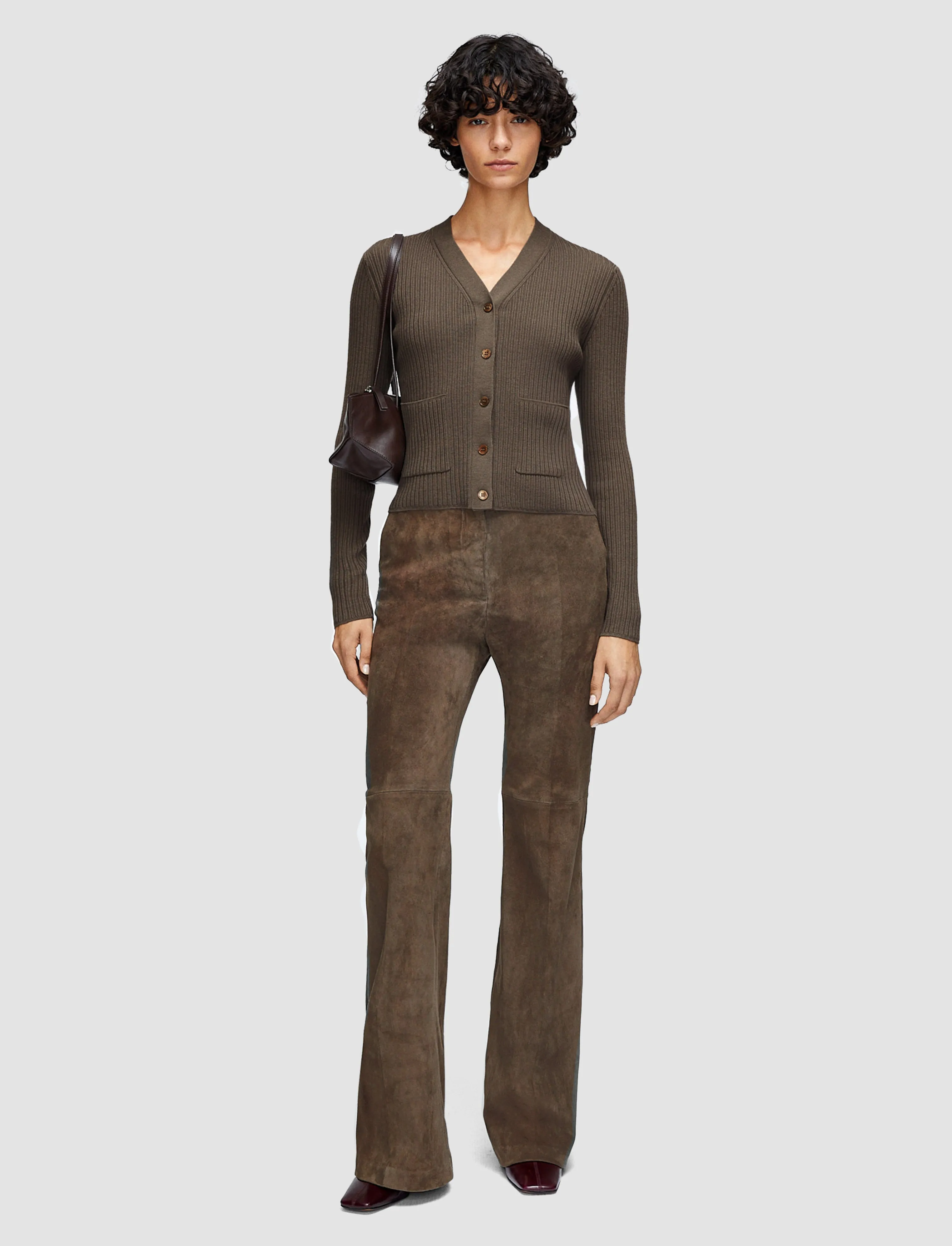 Double Layered Cuffs Merino Rib Knit Cardigan