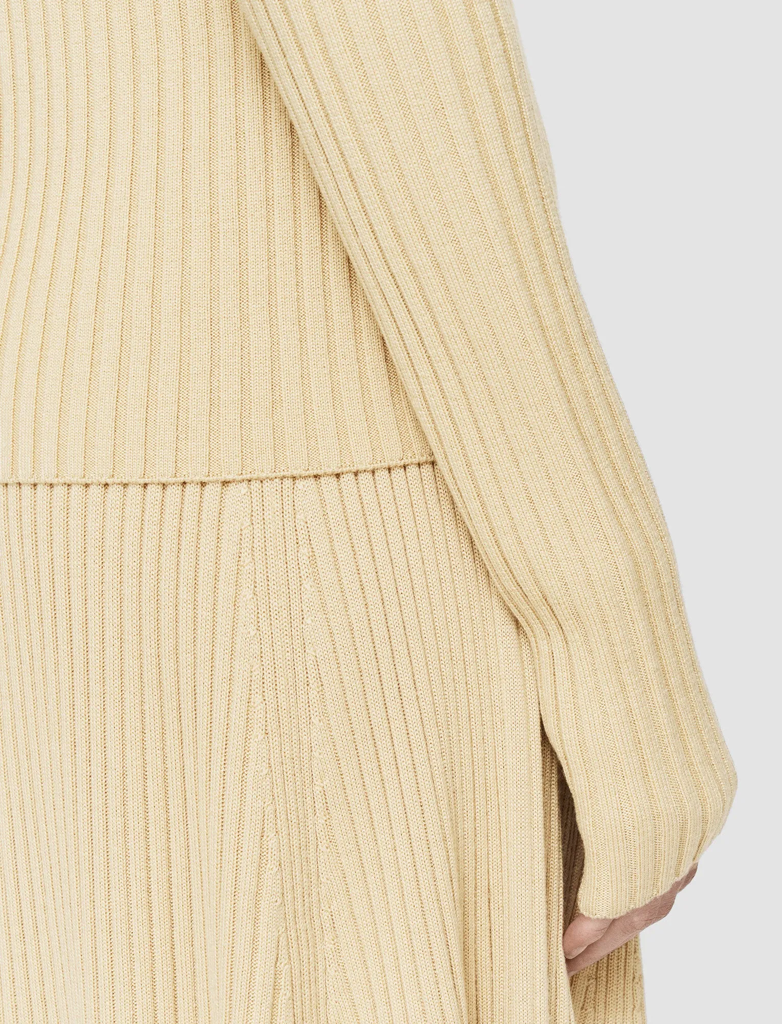 Merino Silk Rib Round Neck Jumper Textured Weave Design