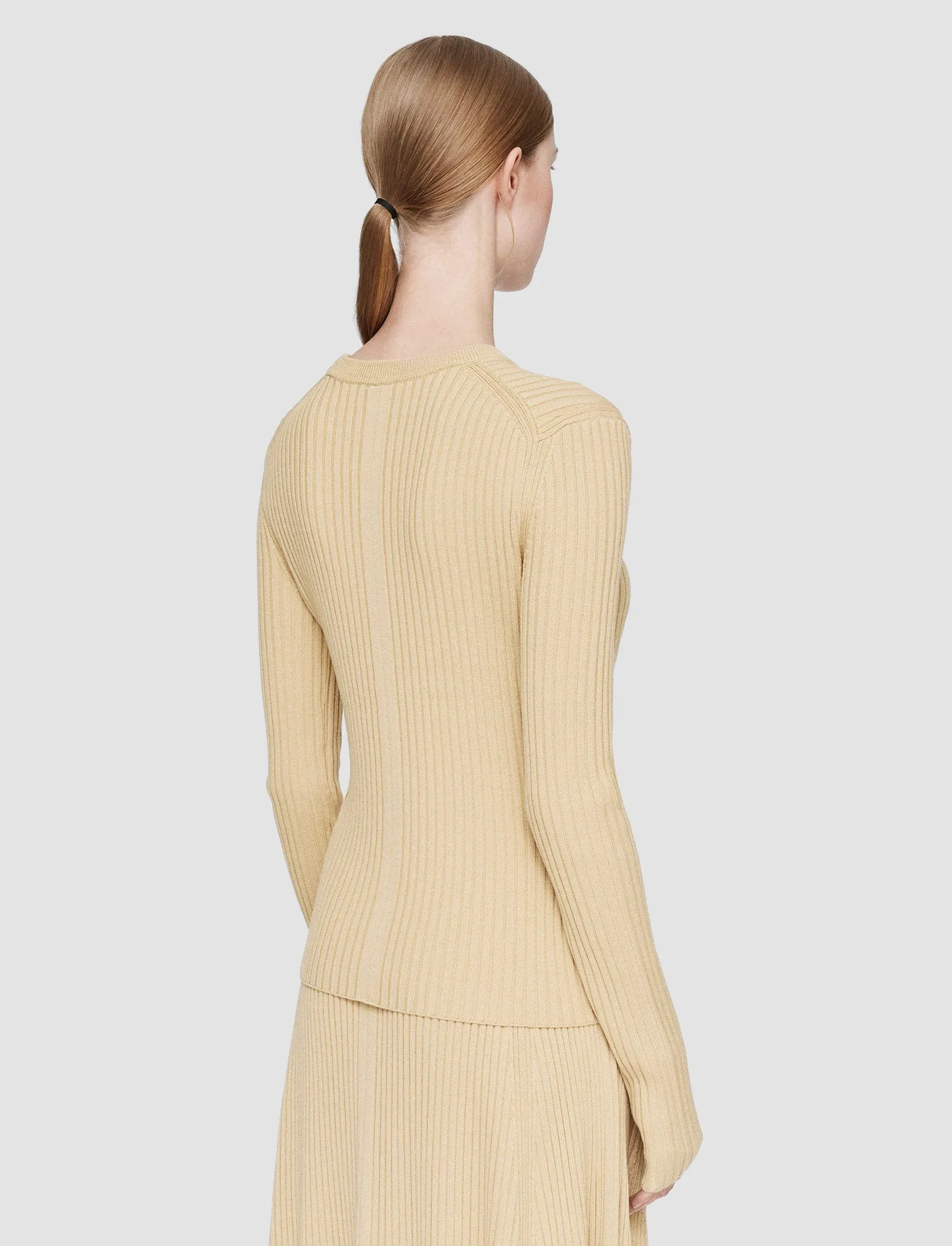 FourWay Stretch Design Breathable mesh Merino Silk Rib Round Neck Jumper