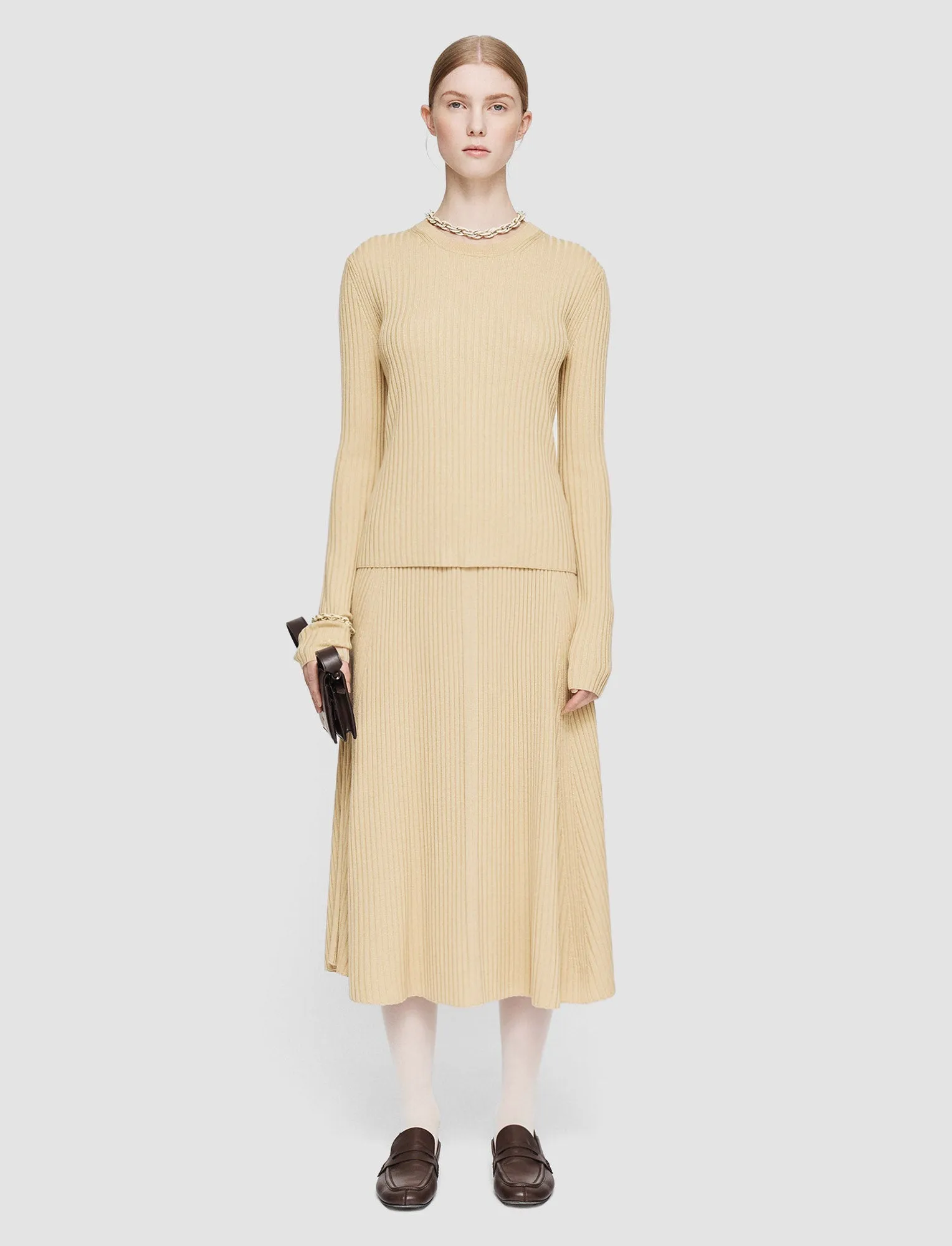 Soft touch finish Eco Certified Fibers Merino Silk Rib Round Neck Jumper