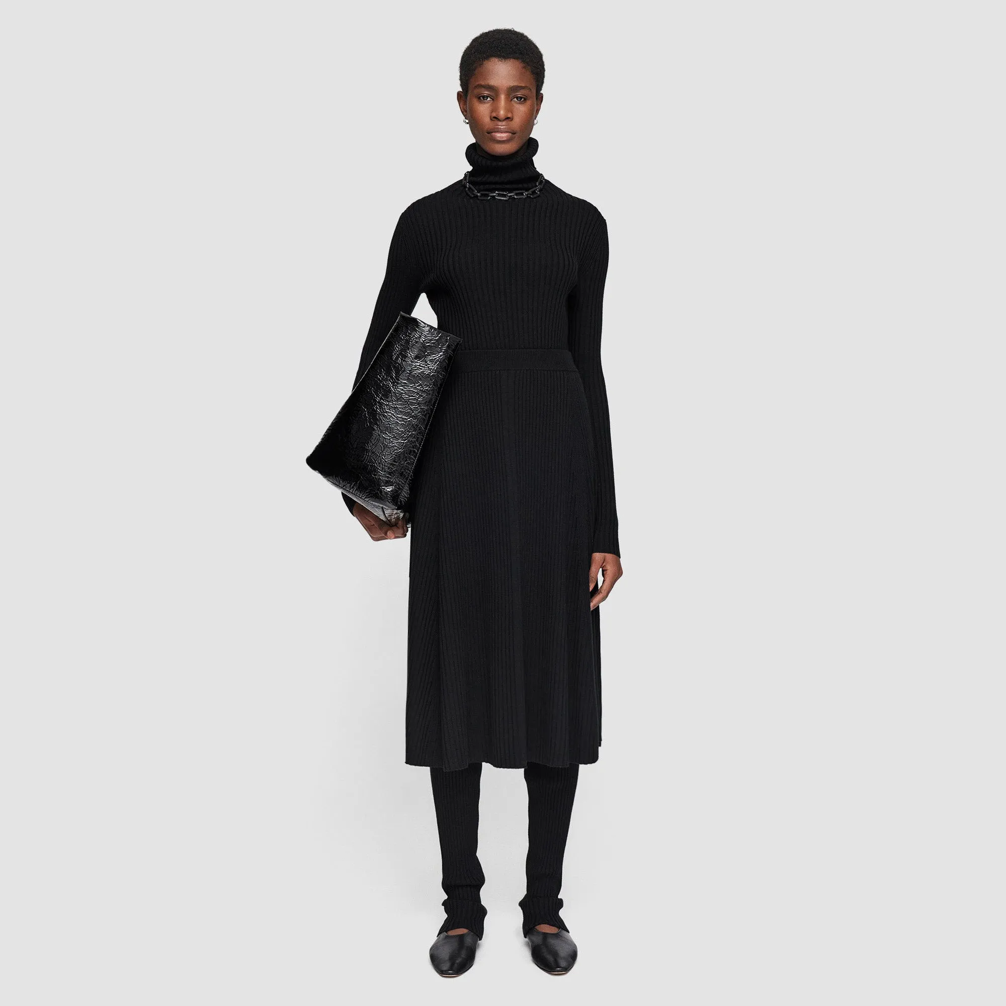 Clean Finish Reinforced Seams Merino Silk Rib Skirt