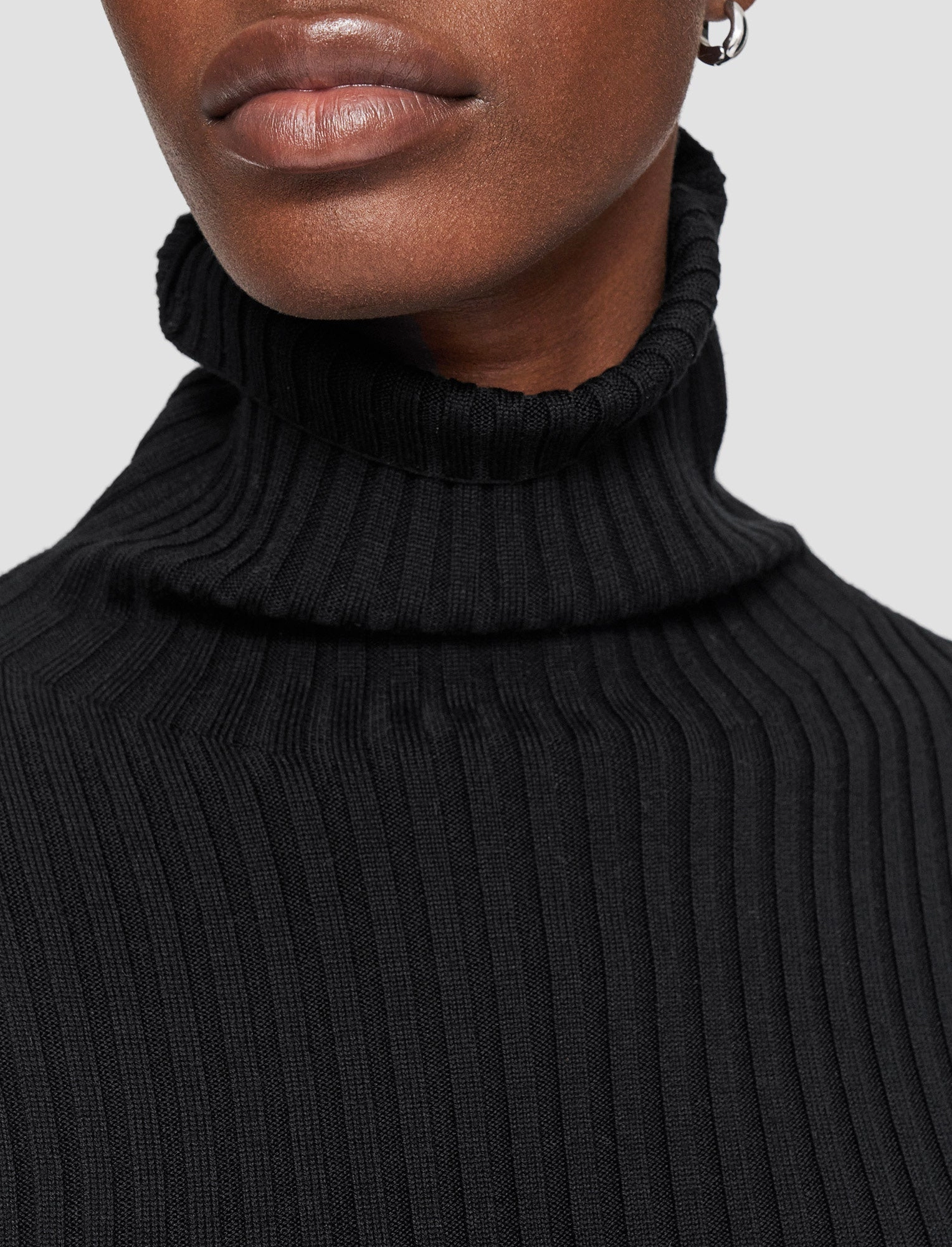 Tailored Silhouette Merino Silk Rib High Neck Jumper