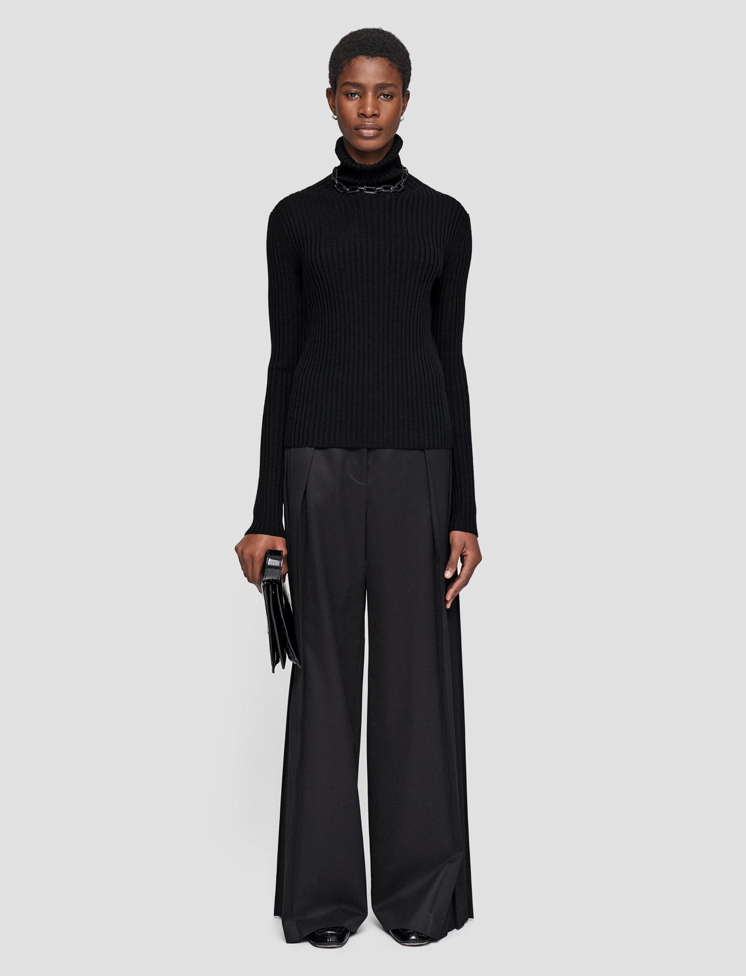 WaffleKnit Texture Merino Silk Rib High Neck Jumper