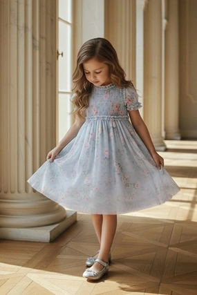 Pompadour Garden Giselle Chiffon Kids Dress Soft Blended Fabric NonScratchSurface