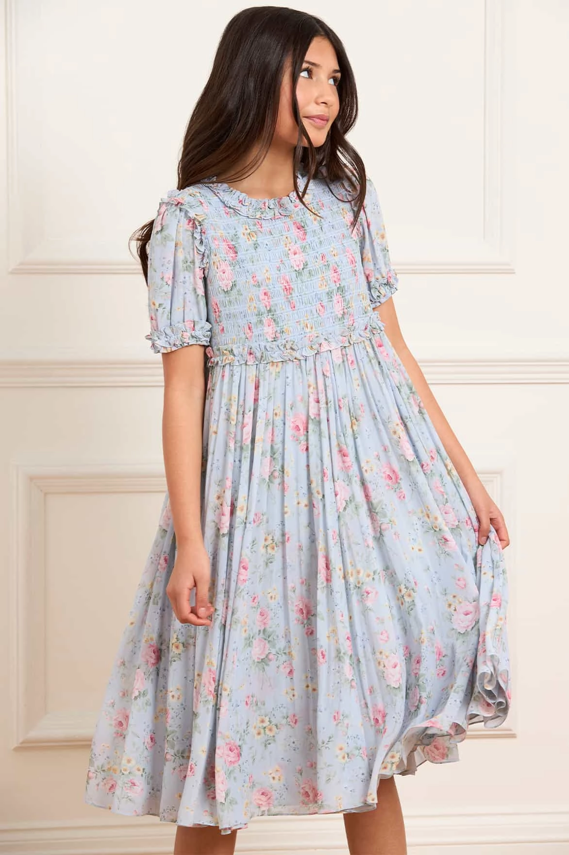 UV protection layer Pompadour Garden Giselle Chiffon Kids Dress