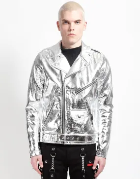 METALLIC FAUX LEATHER MOTO Subtle Fashion Fit Quick drying material