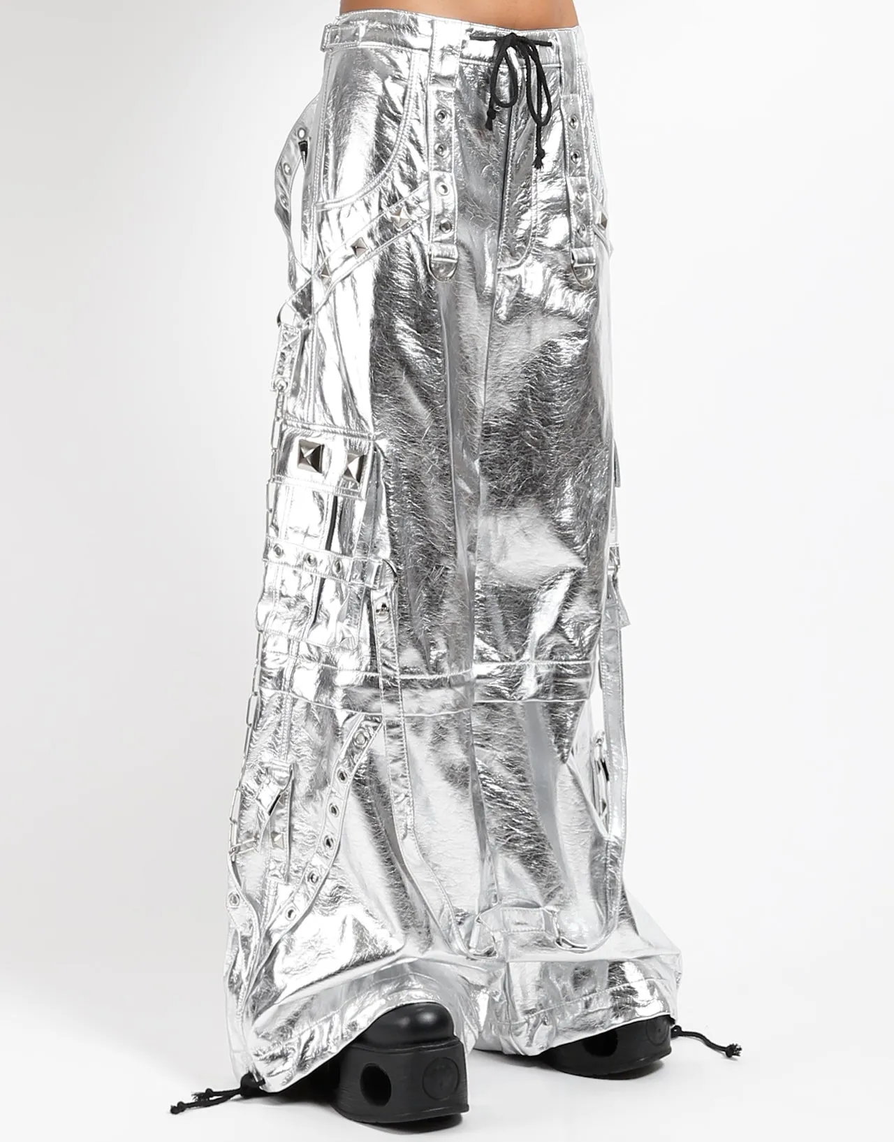 METALLIC FAUX LEATHER STAR POWER PANT soft fit Fashion Fit