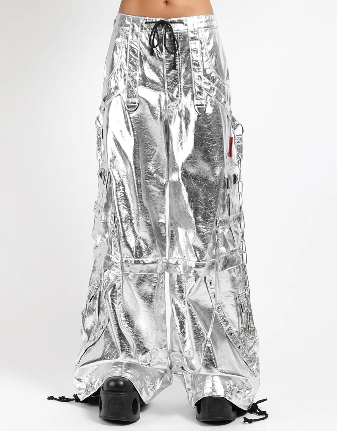 ReflectiveAccentDetails METALLIC FAUX LEATHER STAR POWER PANT