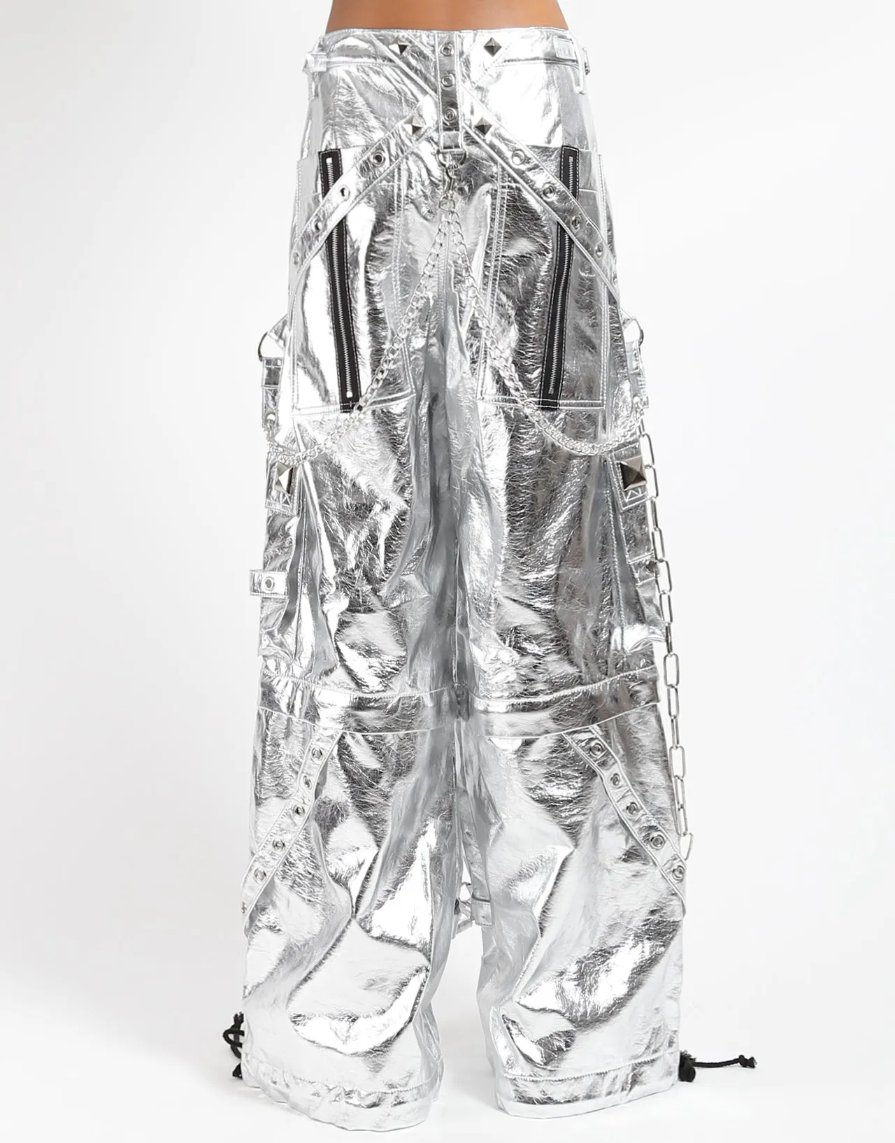 Linen blend Lightweight Weave METALLIC FAUX LEATHER STAR POWER PANT