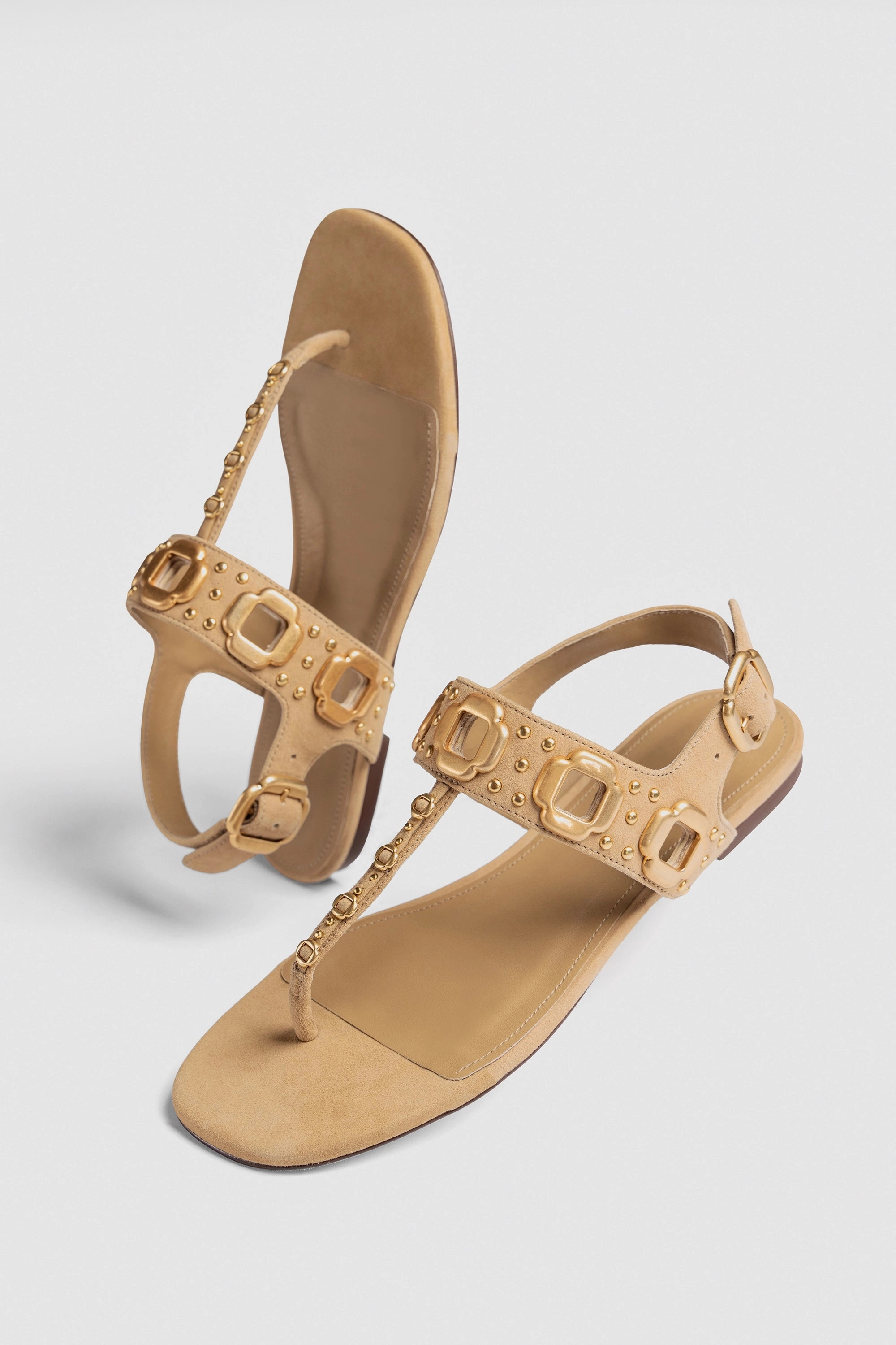 Milan Studs Thong Sandal In Peanut Suede Photo Glam Sail Vibe