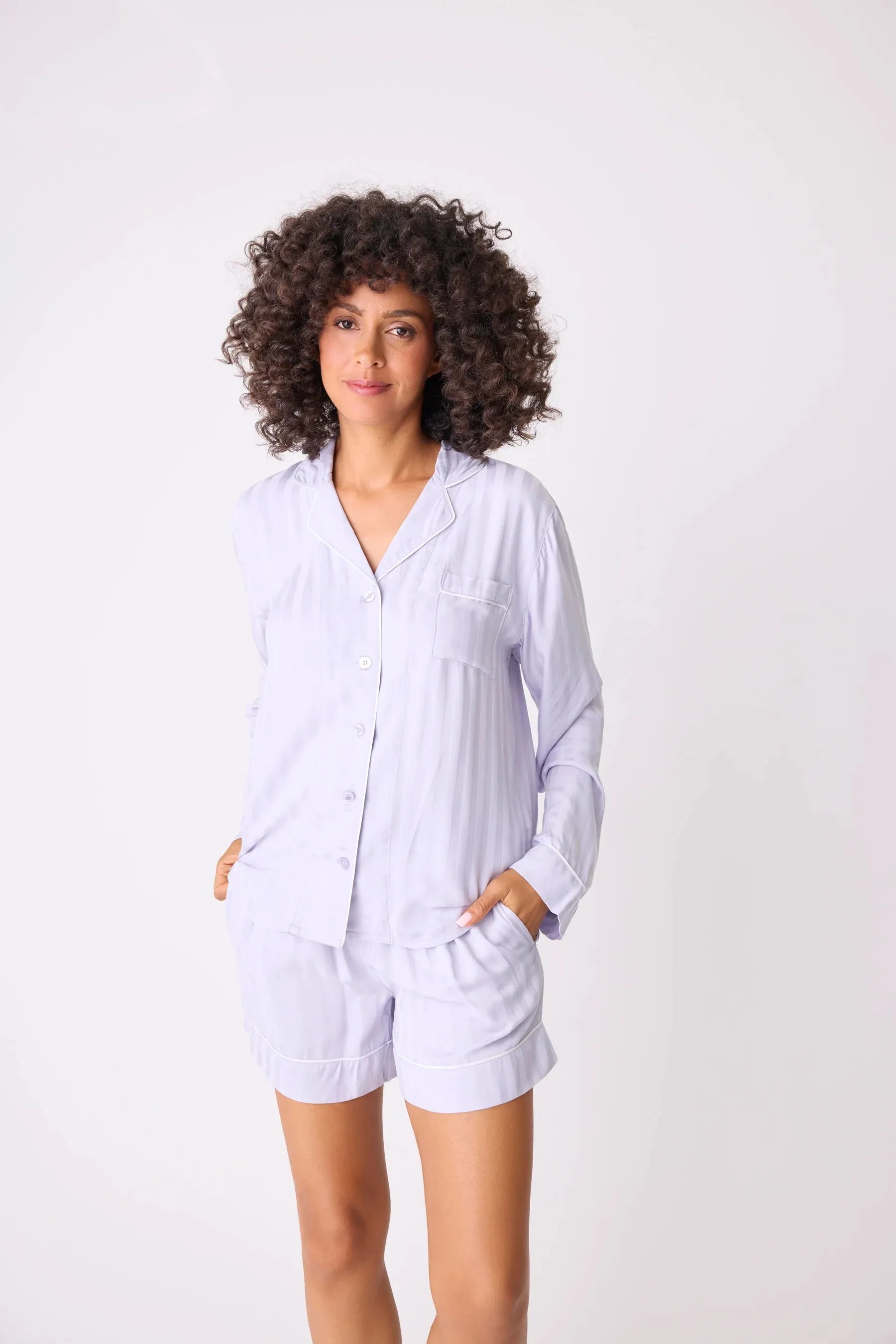 Sunday Sateen Stripe PJ Top High Thread Count Cotton Drop Shoulder Design