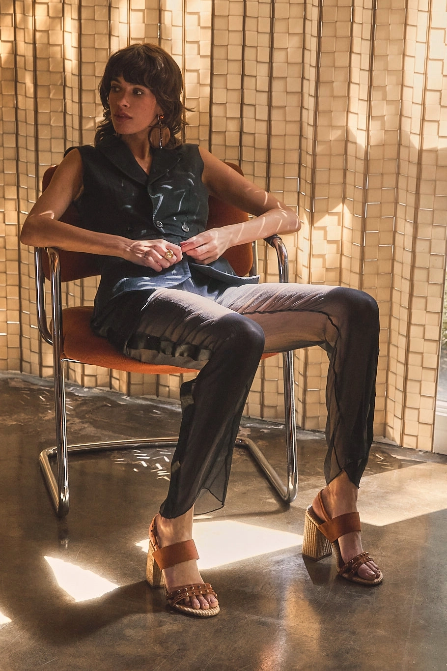 Chloe Gosselin by Larroud Margot Sandal In Chestnut Suede and Natural Raffia Anatomical Contour Design