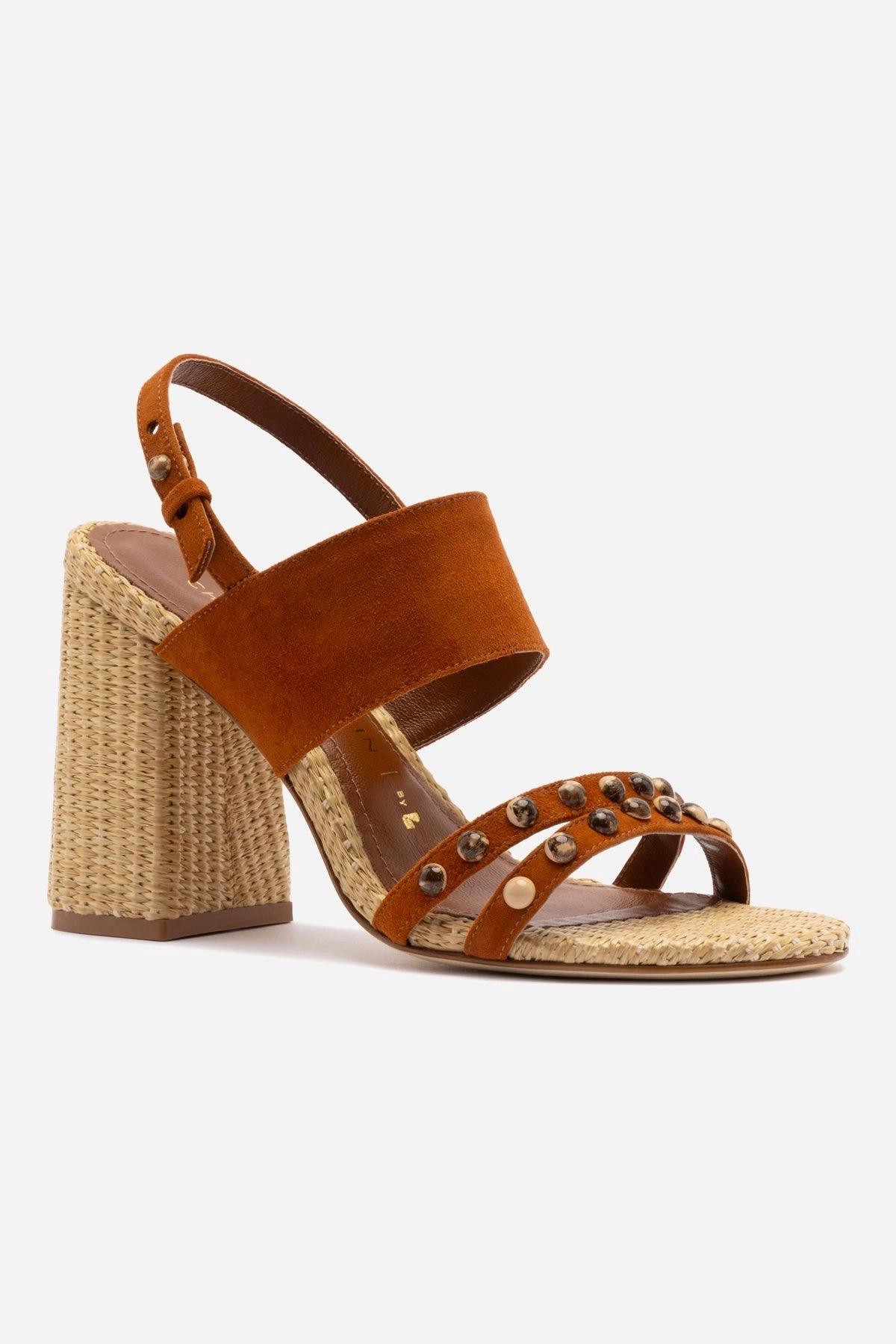 Chloe Gosselin by Larroud Margot Sandal In Chestnut Suede and Natural Raffia Luggage Fit All Terrain Health Focused
