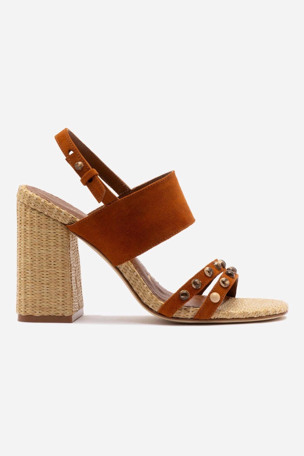 Chloe Gosselin by Larroud Margot Sandal In Chestnut Suede and Natural Raffia Breathable Material