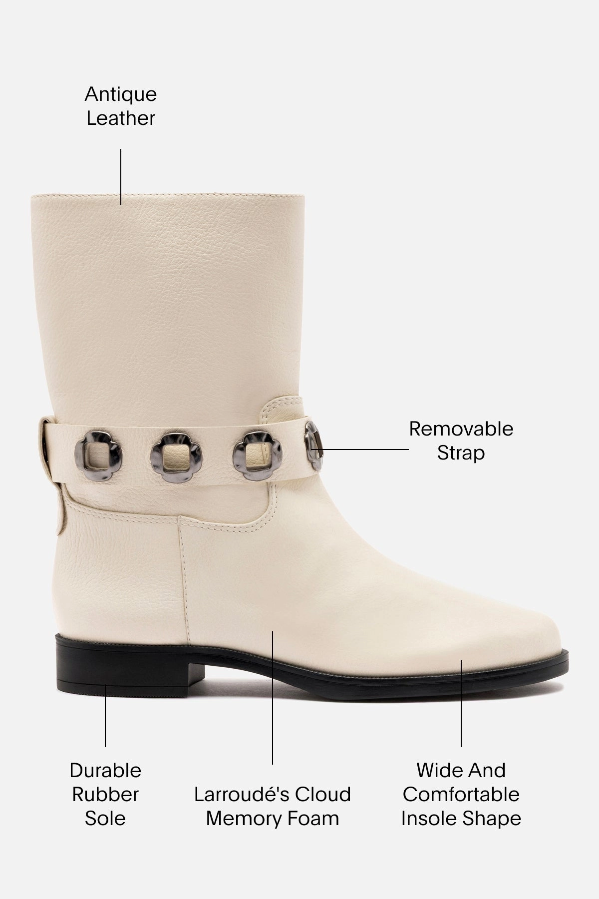 Milan Flat Bootie In Ivory Leather Work Life Memory Foam Airport Travel