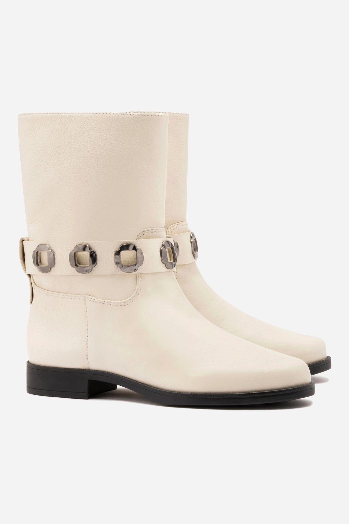 Milan Flat Bootie In Ivory Leather Cushioned Insole Technology