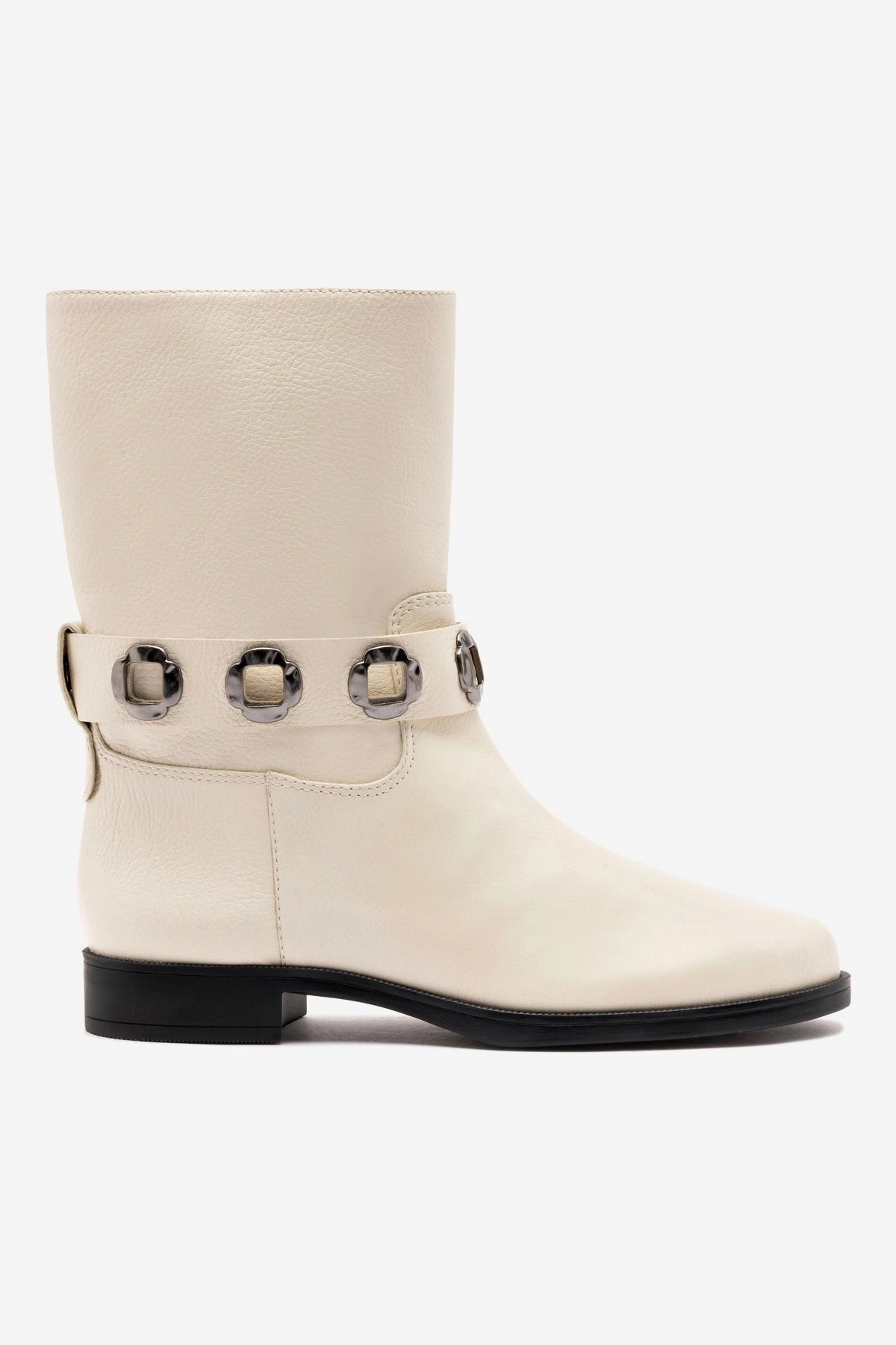 Jungle Path velcro Milan Flat Bootie In Ivory Leather