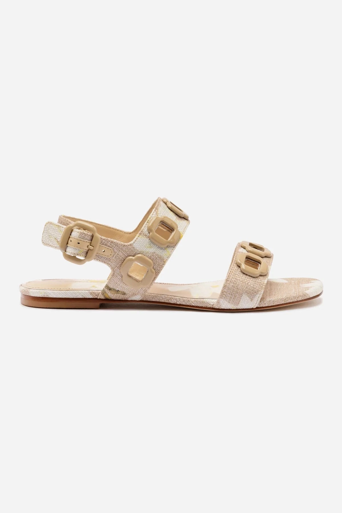 Field Fast Milan Flat Sandal In Beige Printed Raffia