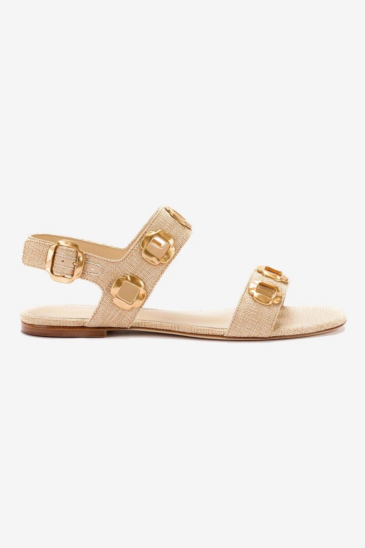 Desert Run Milan Flat Sandal In Beige Raffia