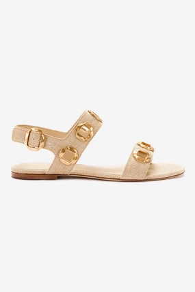 Milan Flat Sandal In Beige Raffia Wide fit