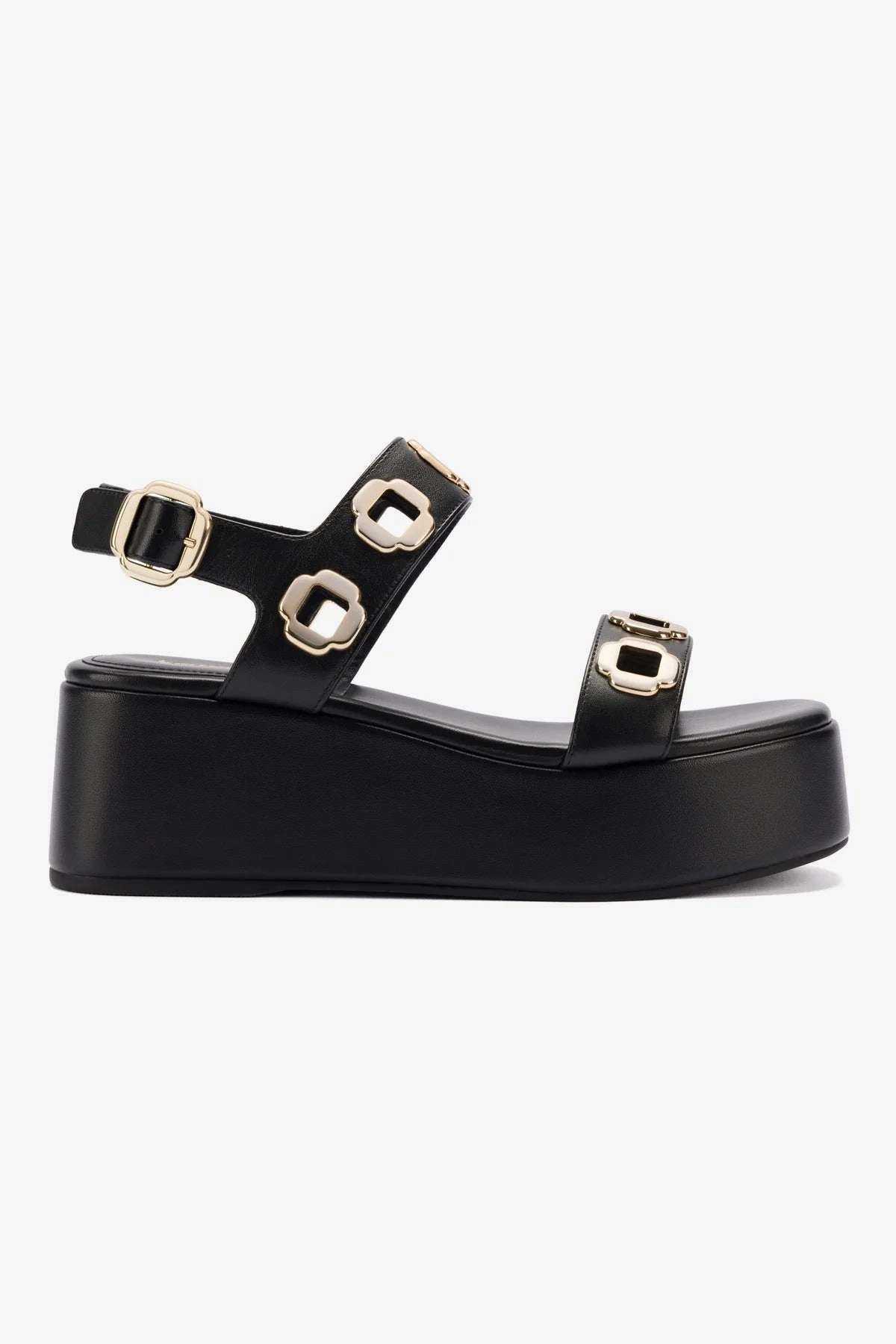 Milan Flatform Sandal In Black Leather Mid Top Flexible Fit City Adventure