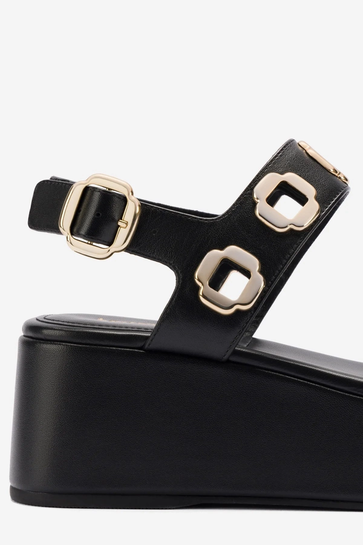 Velvet Soft Water Resistant Construction Milan Flatform Sandal In Black Leather