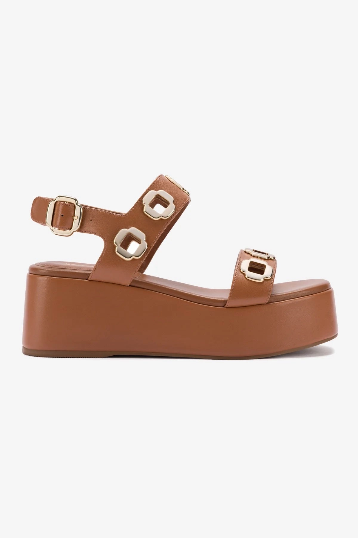 Milan Flatform Sandal In Caramel Leather Fur Trim Early Jog
