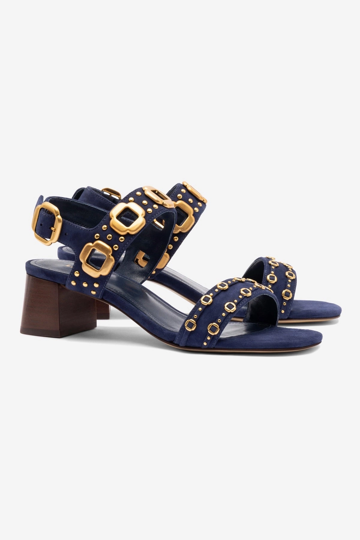 Milan Studs Block Sandal In Navy Suede Stone Glam Orthotic Ready Footbed