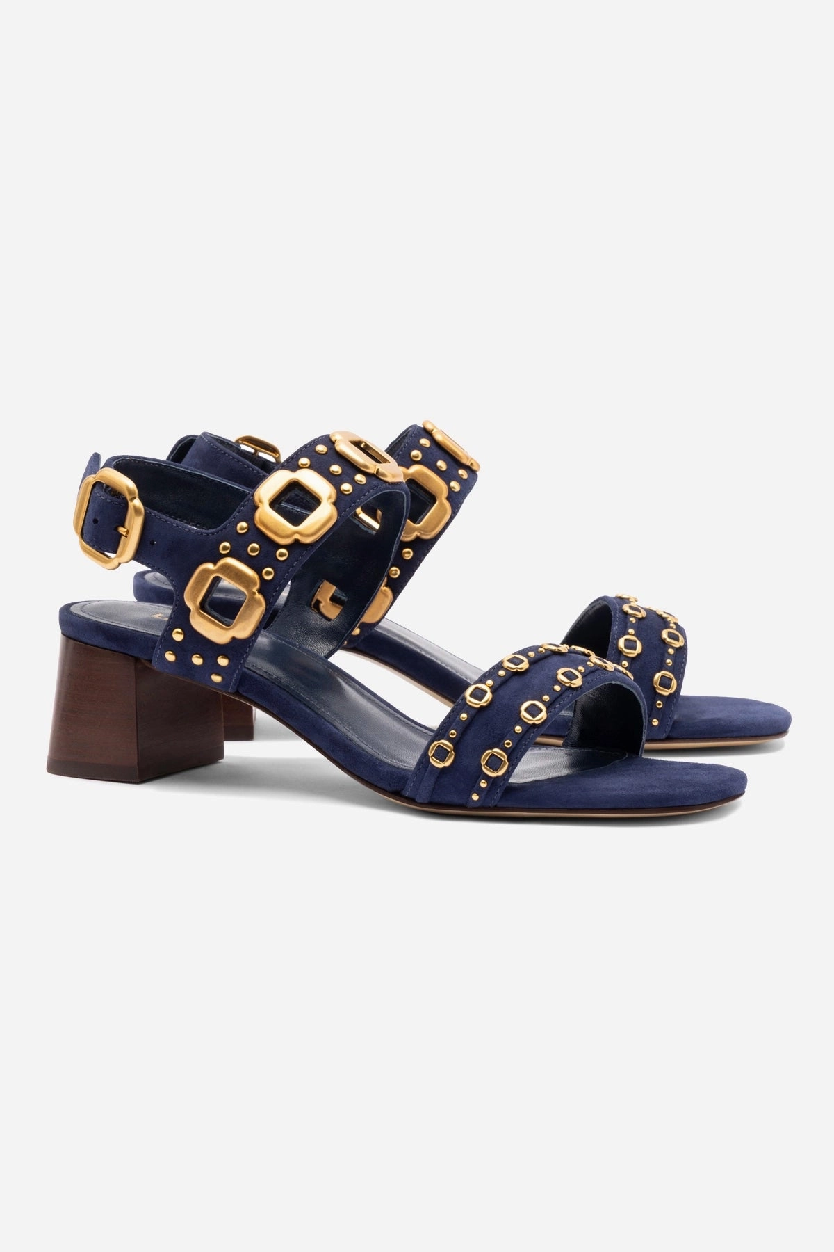 Virtual Step Milan Studs Block Sandal In Navy Suede