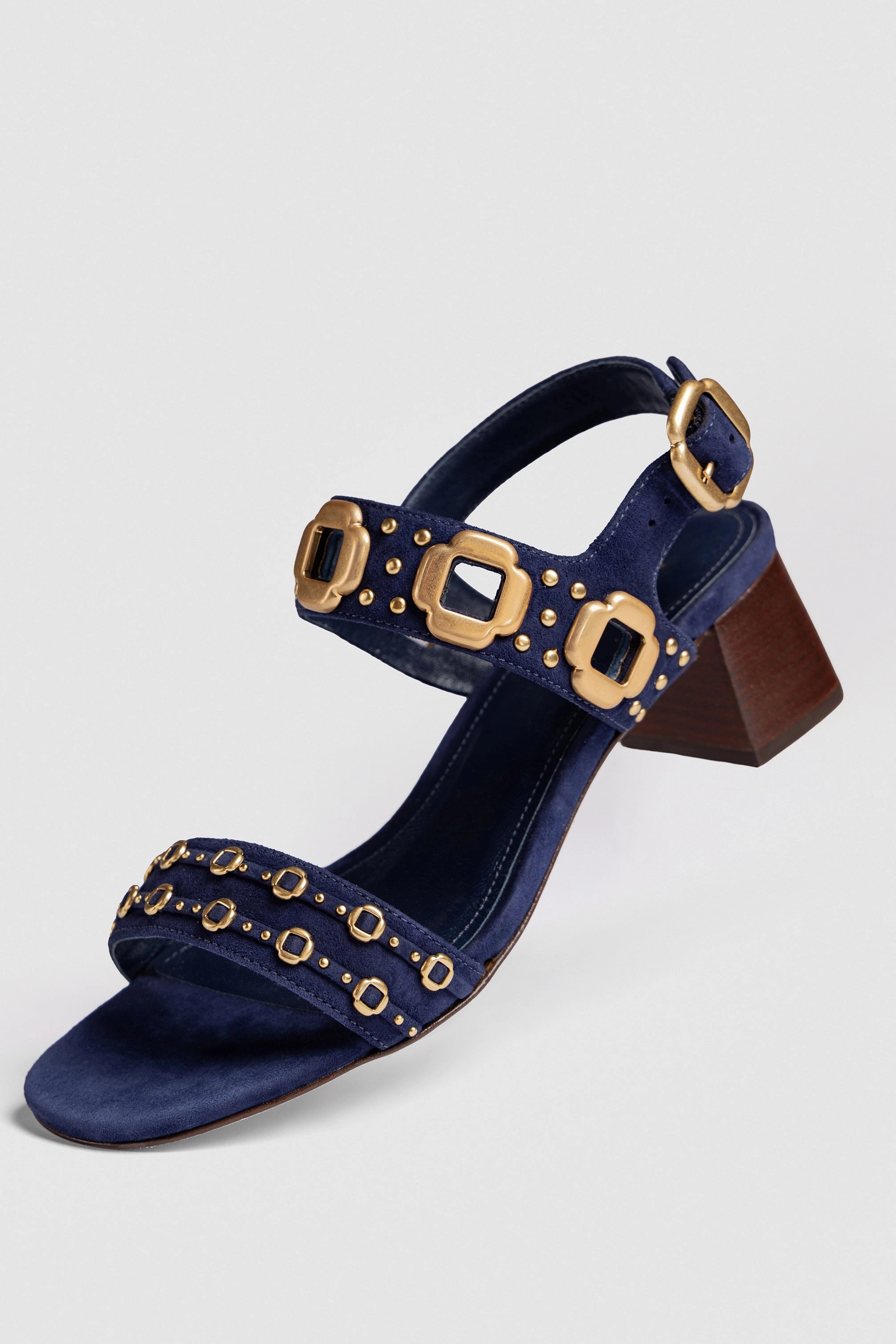Milan Studs Block Sandal In Navy Suede Energy Core Fight Mode