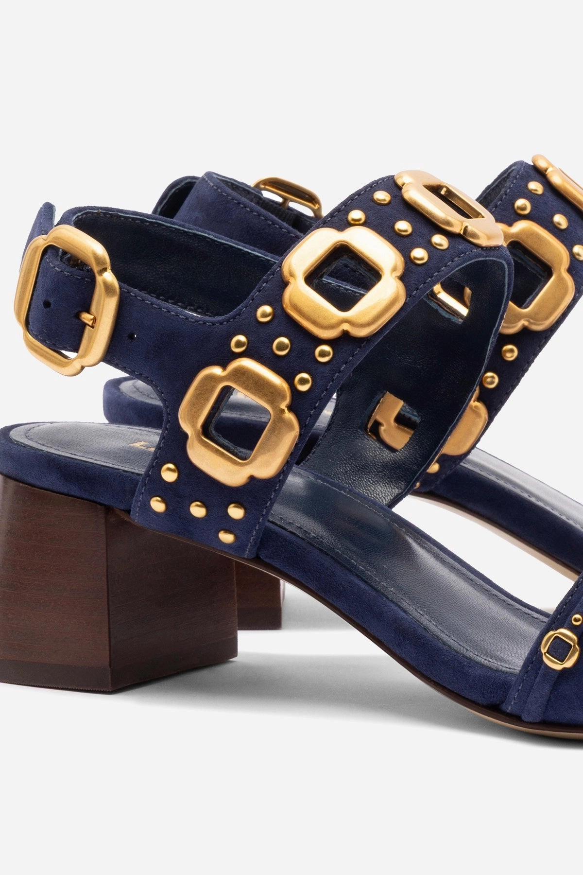 Milan Studs Block Sandal In Navy Suede Daily Comfort