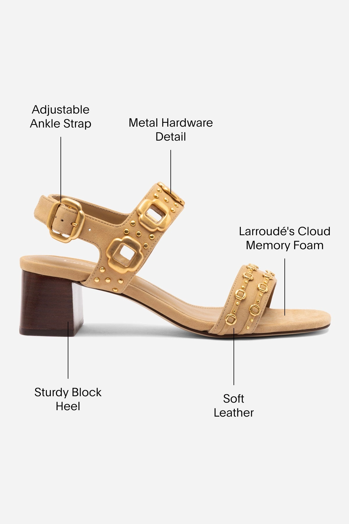Comfort Shank ventilation channels Milan Studs Block Sandal In Peanut Suede