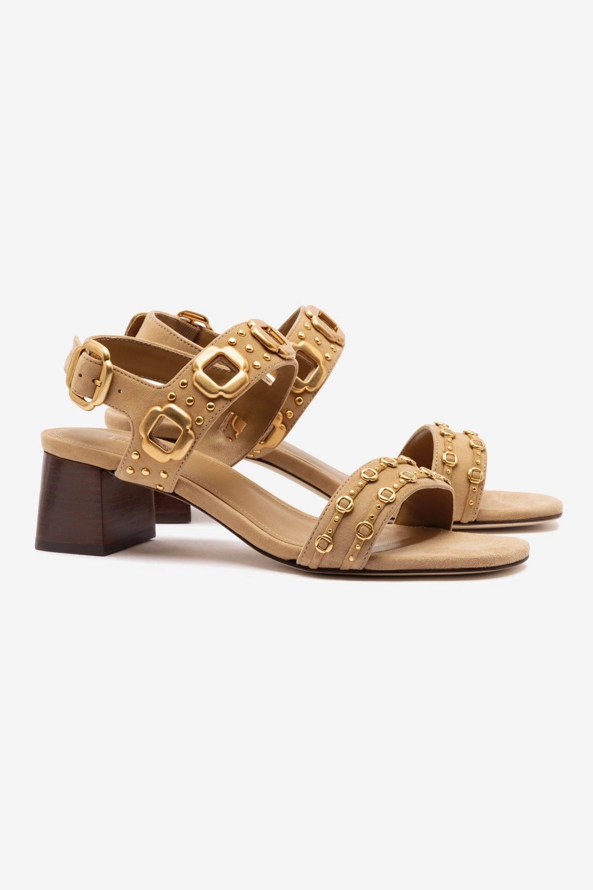 Milan Studs Block Sandal In Peanut Suede Peace Step Block Walk