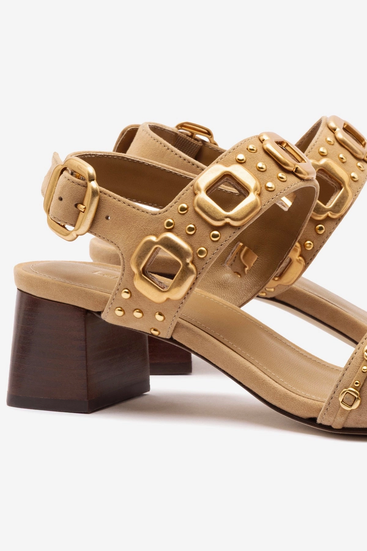 Pastel tone sports Milan Studs Block Sandal In Peanut Suede