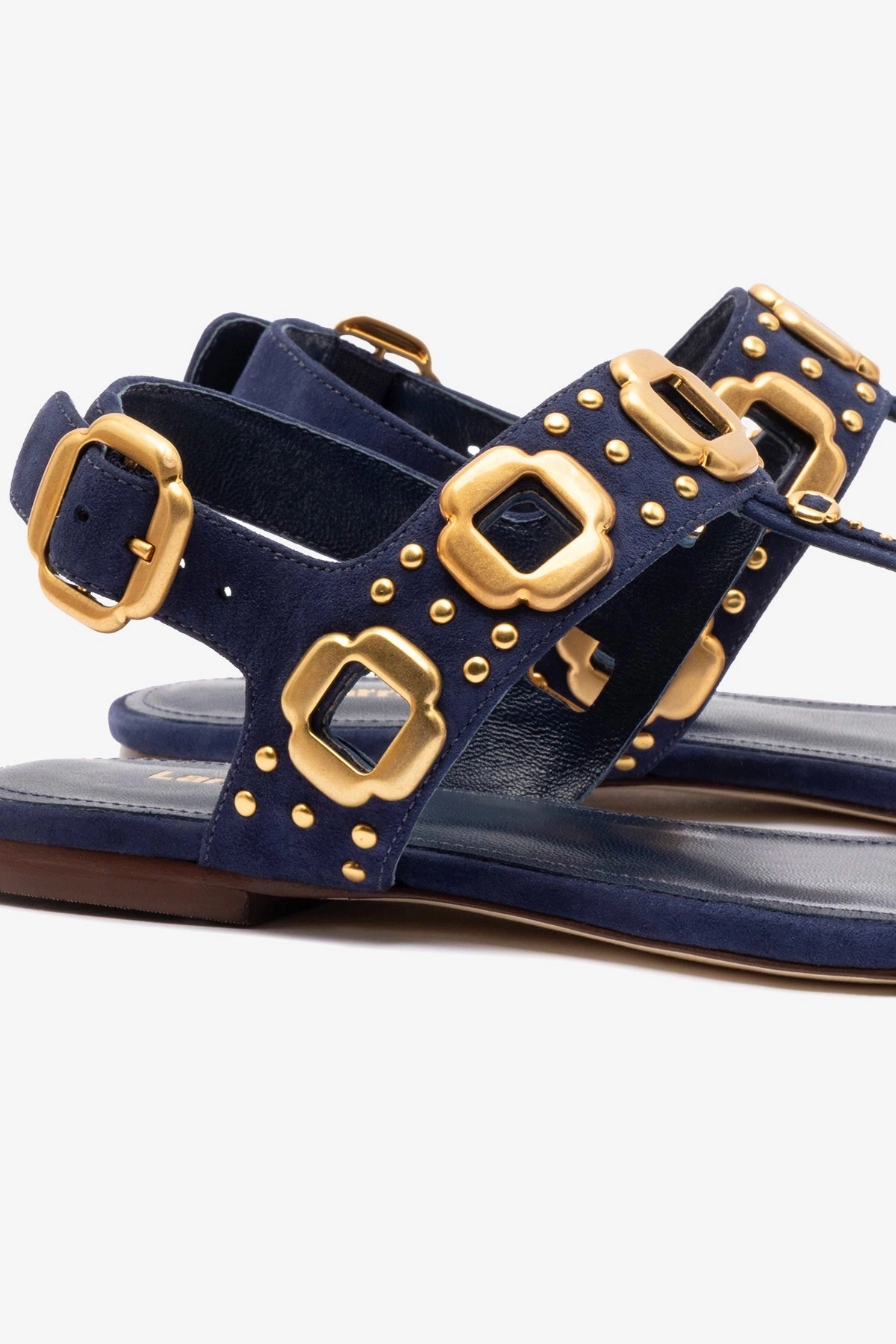Milan Studs Thong Sandal In Navy Suede Party Mood Linen Air