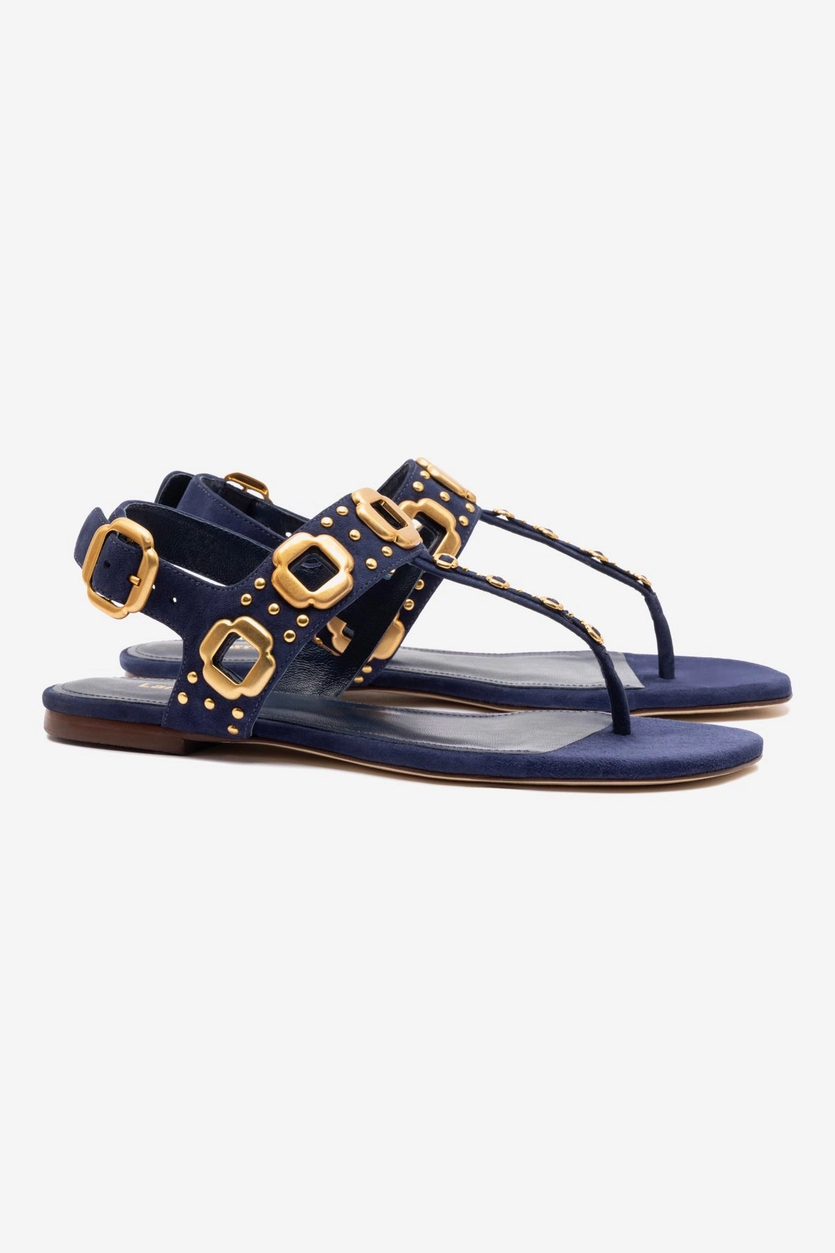 Stable Fast Run Milan Studs Thong Sandal In Navy Suede