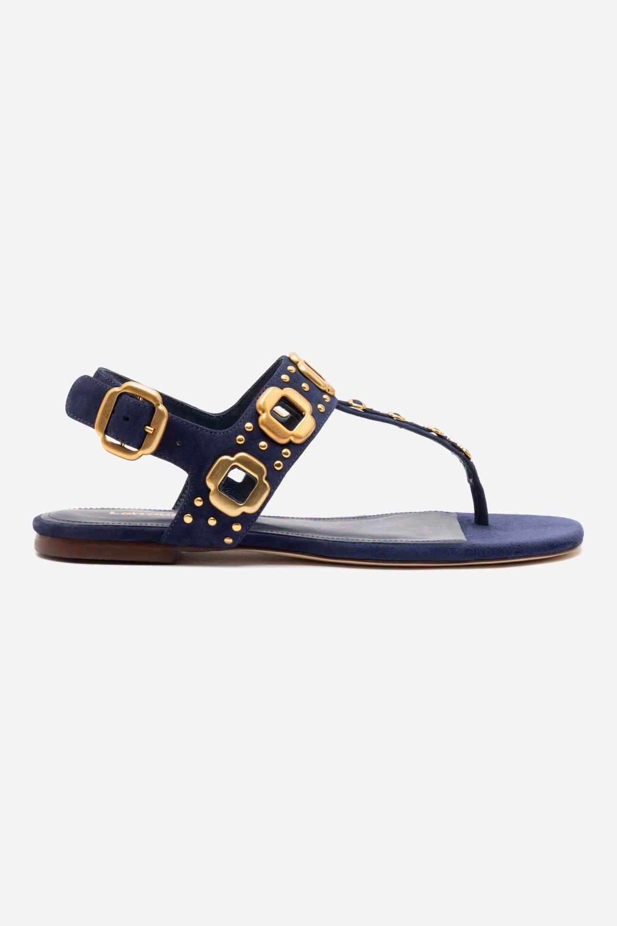 Wear Resistant Outsole Palm Base Milan Studs Thong Sandal In Navy Suede